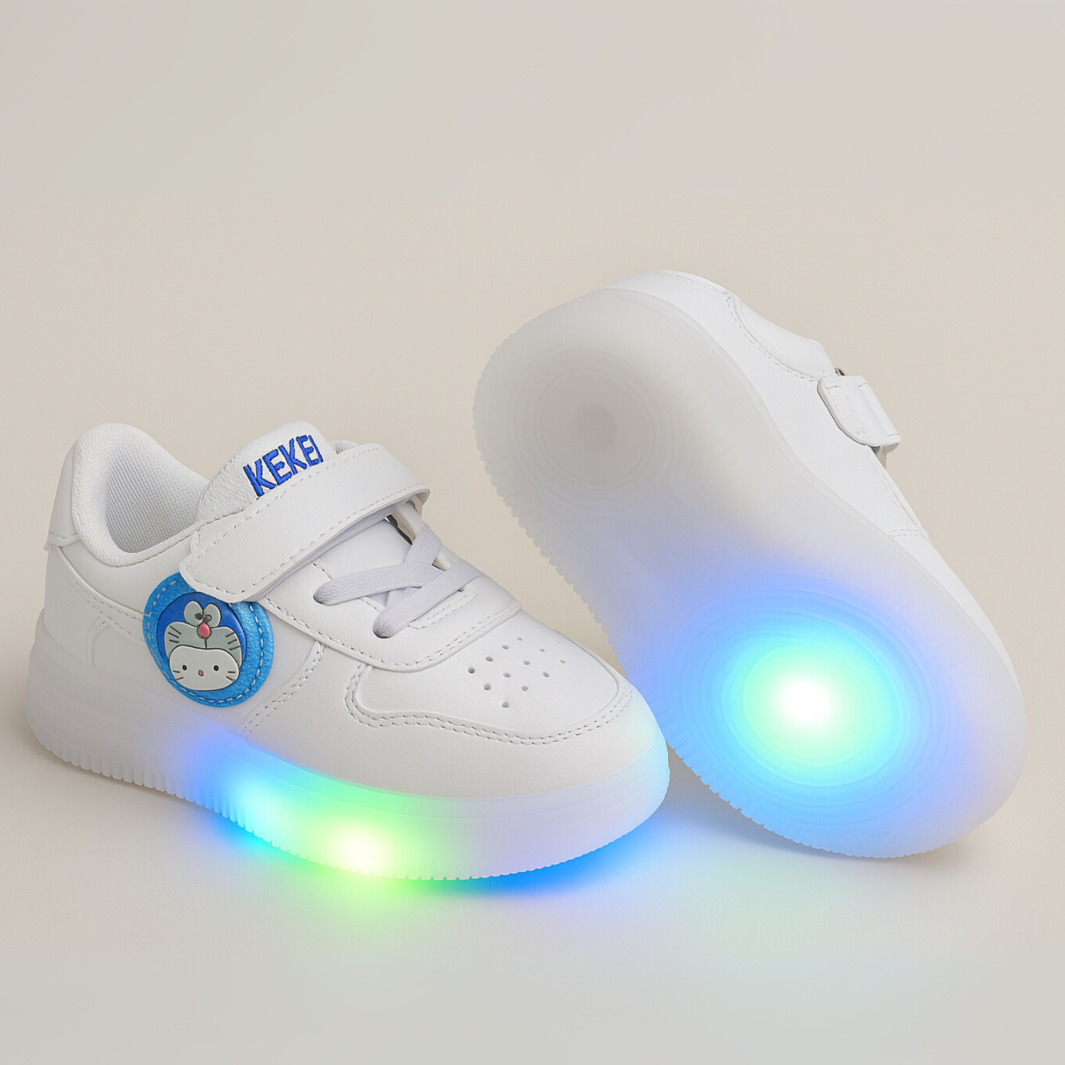 Smile Baby Kids LED Light-Up Sneakers with Velcro Strap – White, Blue & Pink Variants
