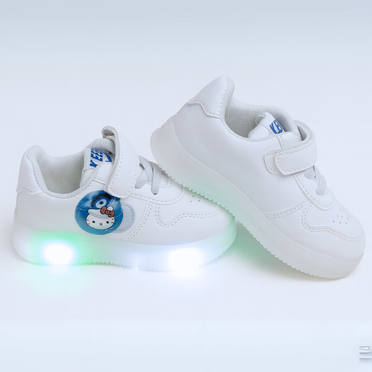 Smile Baby Kids LED Light-Up Sneakers with Velcro Strap – White, Blue & Pink Variants