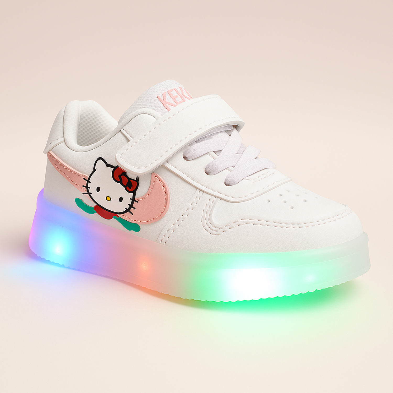 Smile Baby Kids LED Light-Up Sneakers with Velcro Strap – White, Blue & Pink Variants
