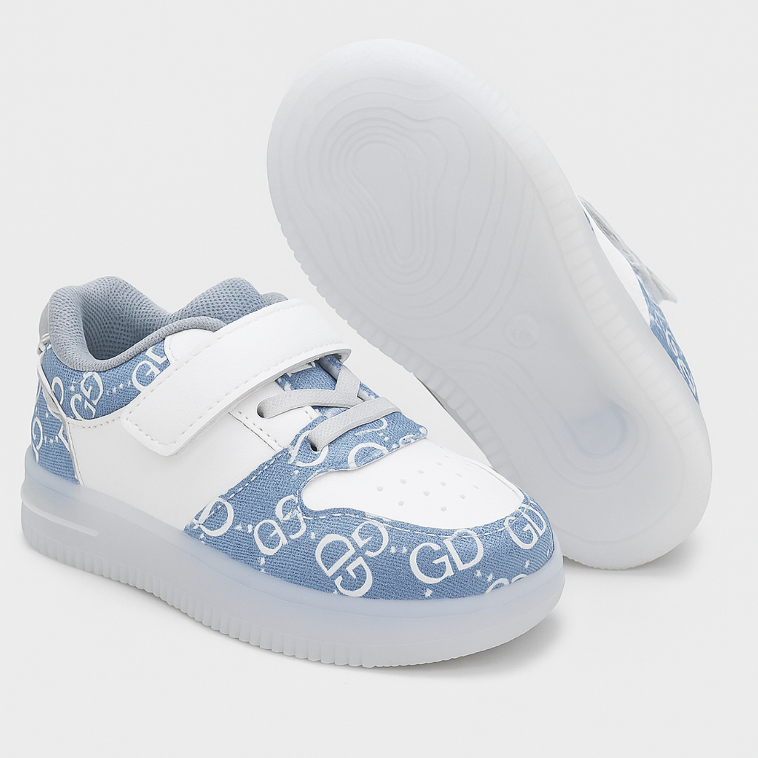 Smile Baby Kids Denim Print LED Sneakers with Velcro Strap