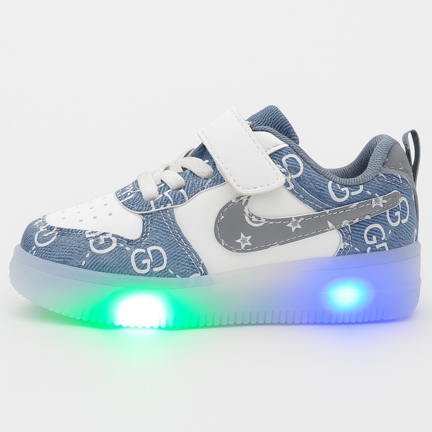 Smile Baby Kids Denim Print LED Sneakers with Velcro Strap