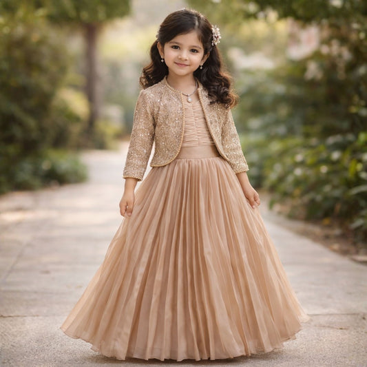 MISHA Girls Top Choli Set with Embellished Jacket & Pleated Lehenga – Party Wear (3–12 Years)
