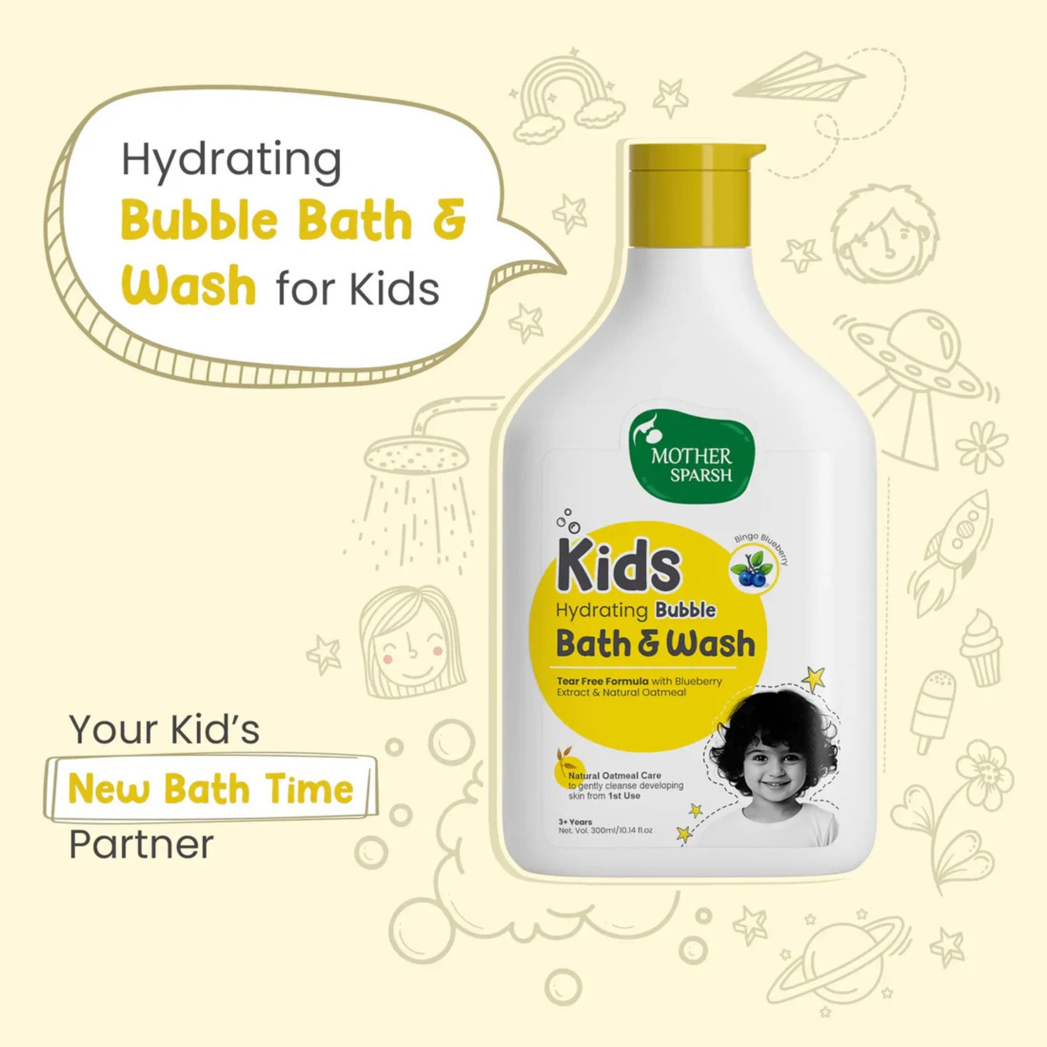 Mother Sparsh Kids Hydrating Bubble Bath & Wash – Tear-Free Formula with Blueberry & Natural Oatmeal