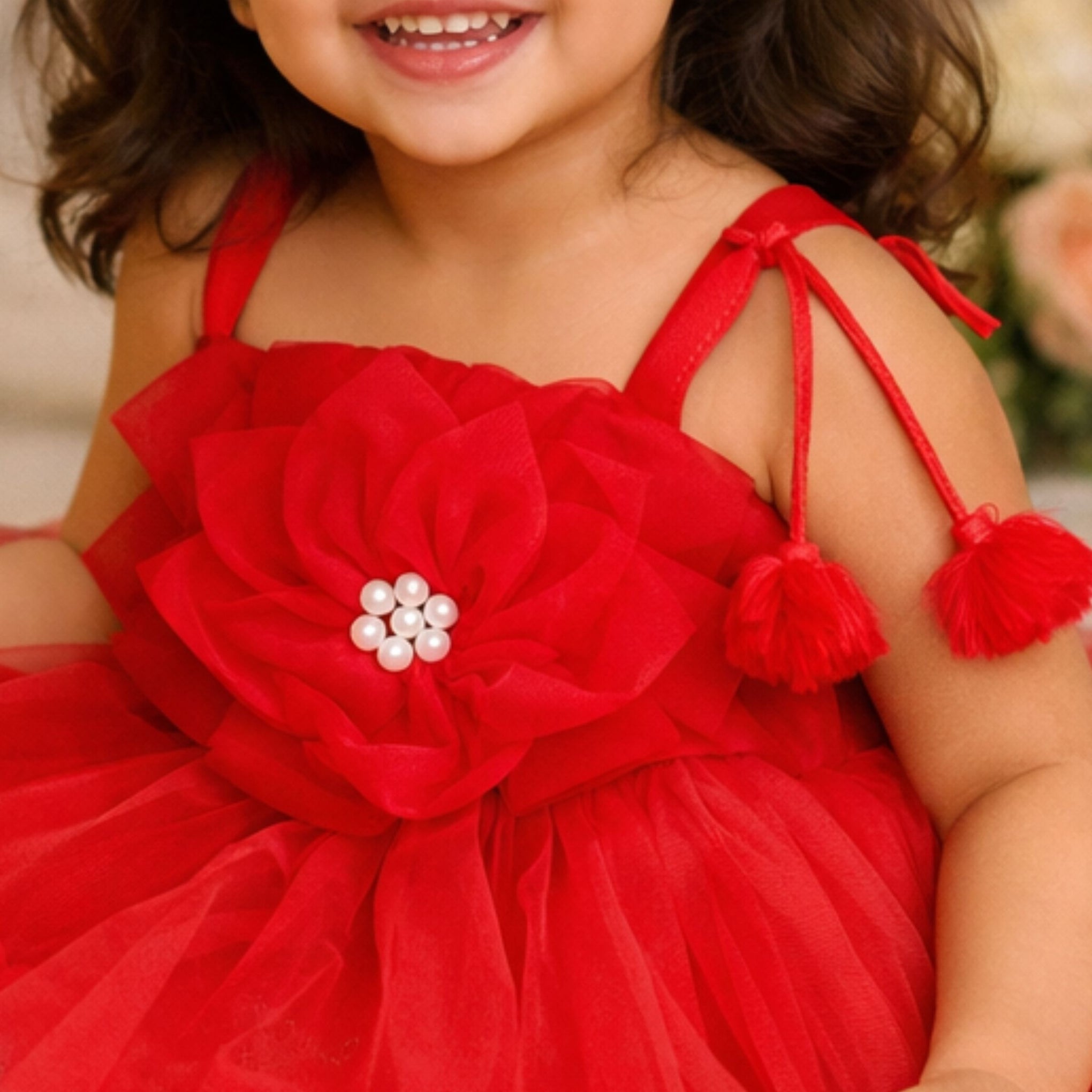 VANILLA Baby Girl Frock – Red Party Tulle Dress with Headband (6–24 Months)