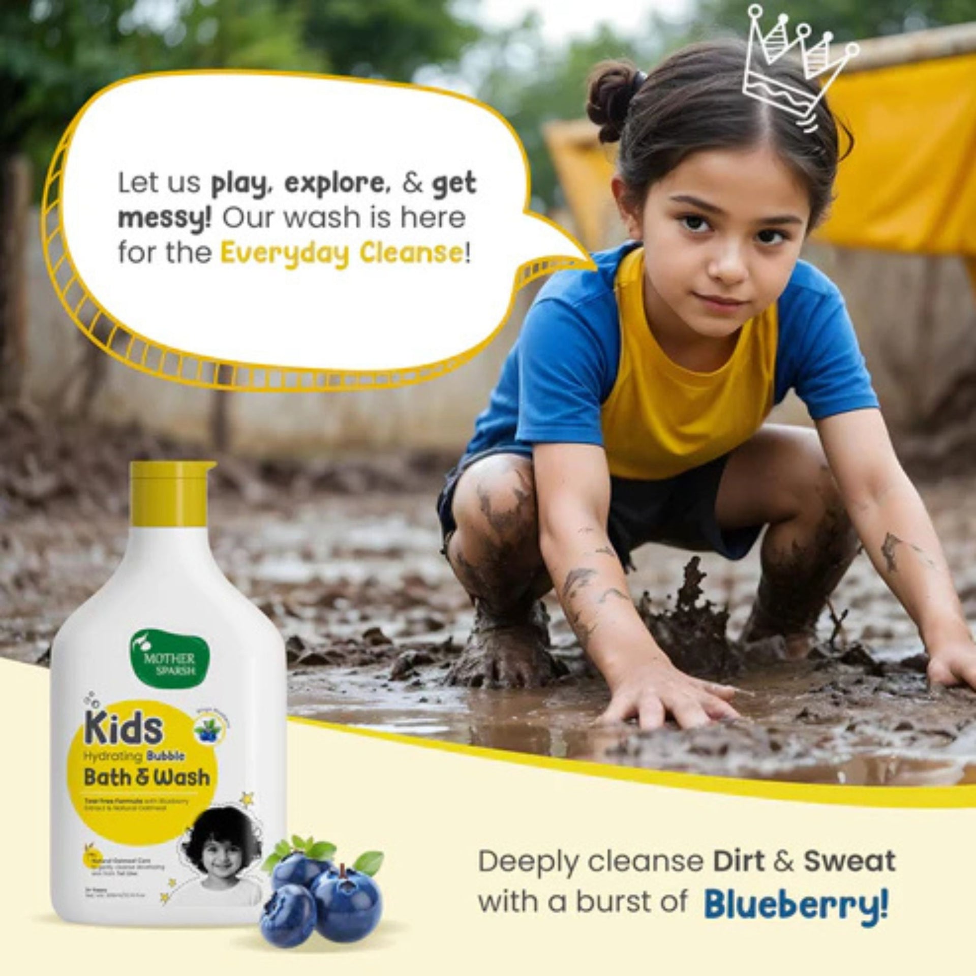 Mother Sparsh Kids Hydrating Bubble Bath & Wash – Tear-Free Formula with Blueberry & Natural Oatmeal