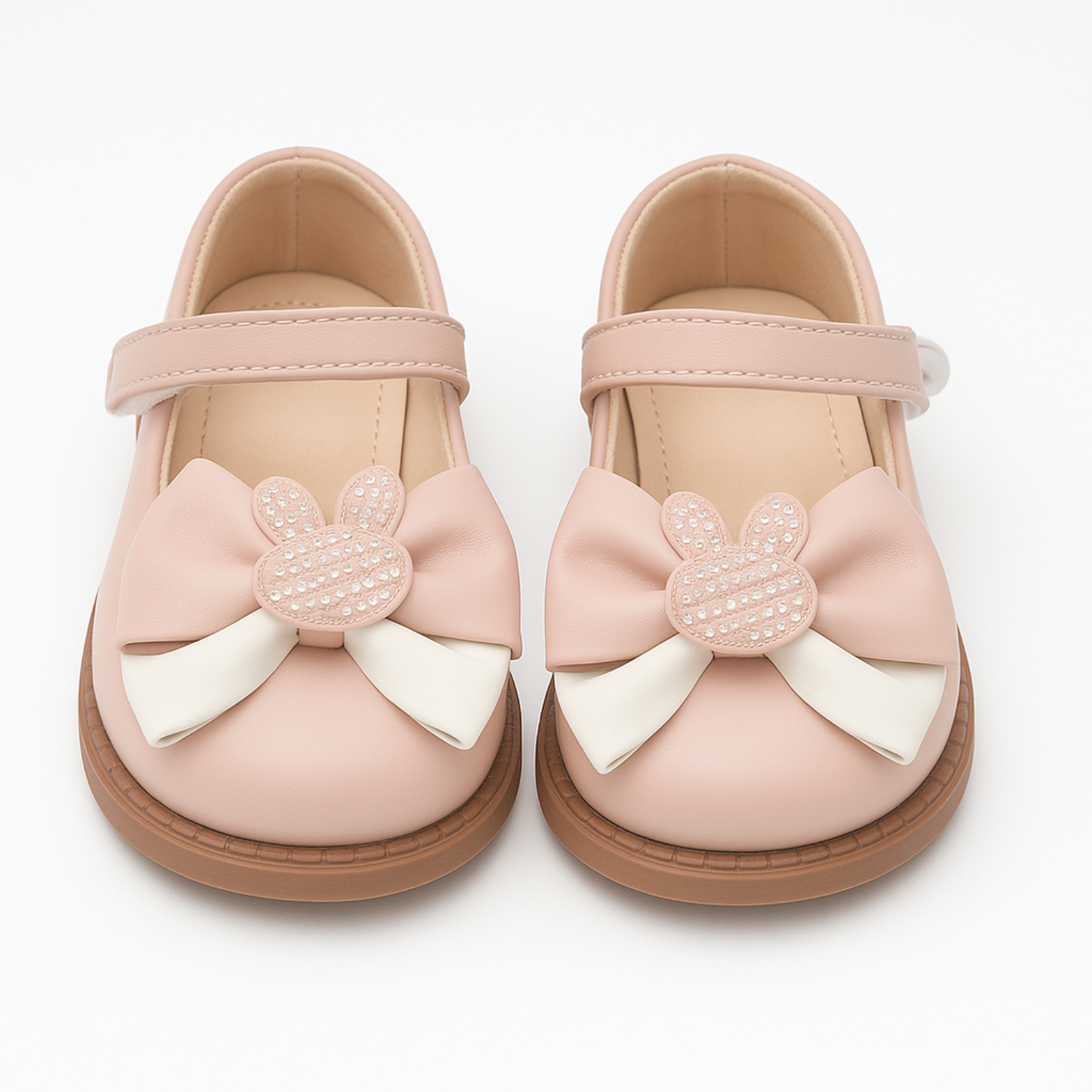 Smile Baby Girls Belly Shoes with Bunny Bow – Black & Pink | Party Wear