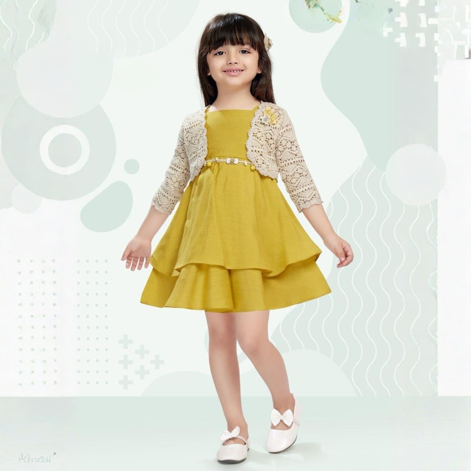 Party Wear Shrug For Baby Girl Long Shrug Dress For Girl Yellow