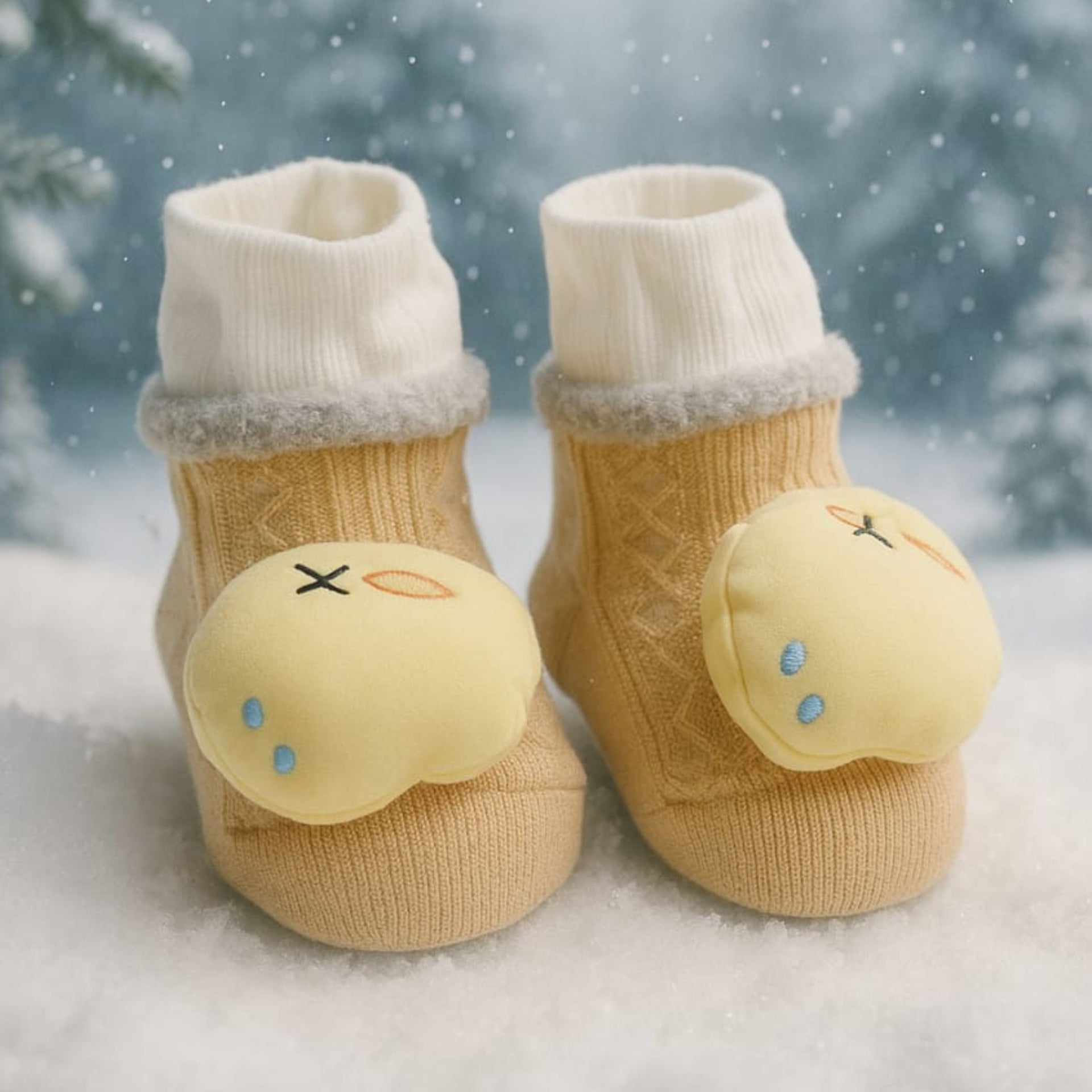 SMILE BABY New Born Booties – Soft Cotton Plush 3D Animal Socks for Infants | Warm & Anti-Slip Baby Winter Booties (Pack of 2 Pairs)