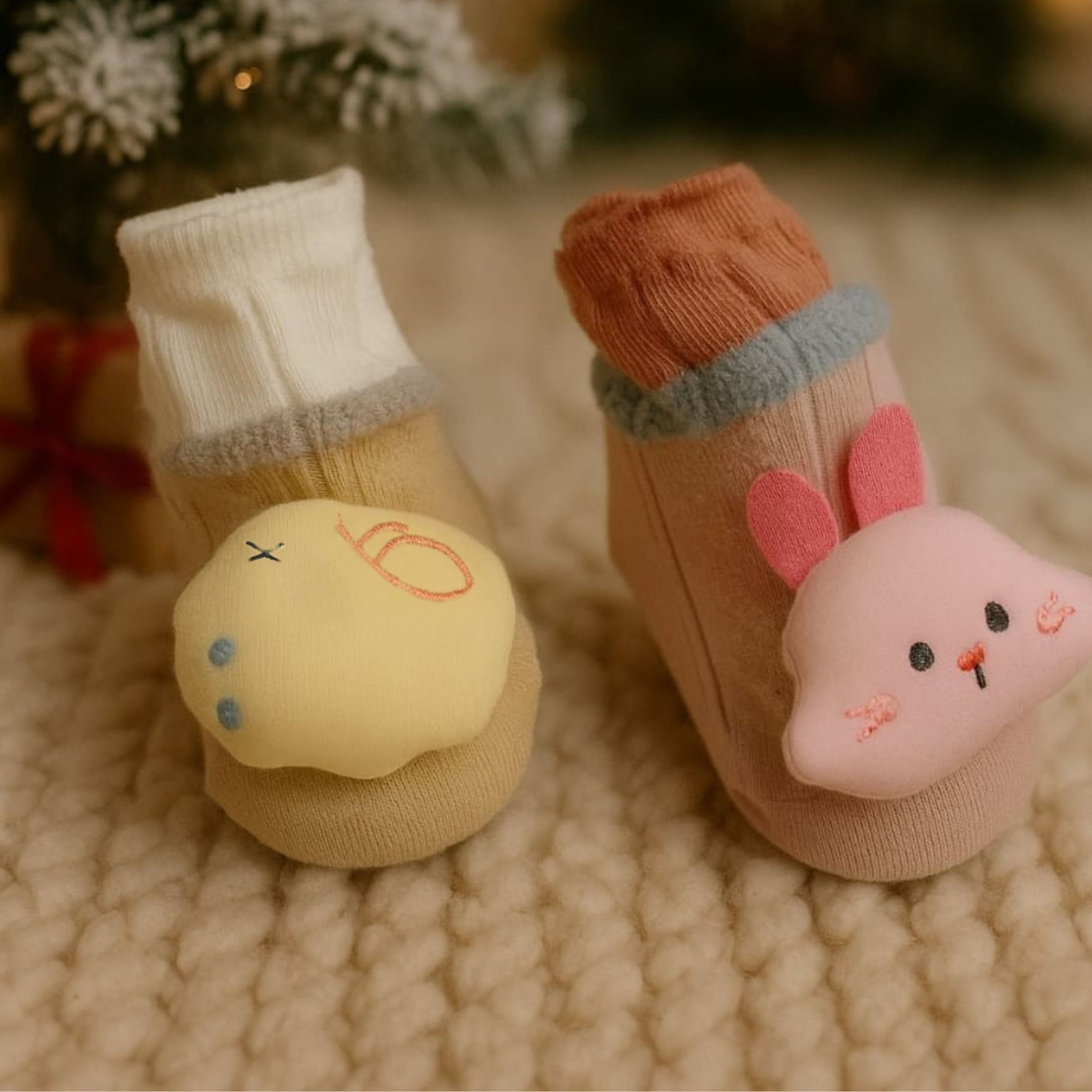 SMILE BABY New Born Booties – Soft Cotton Plush 3D Animal Socks for Infants | Warm & Anti-Slip Baby Winter Booties (Pack of 2 Pairs)