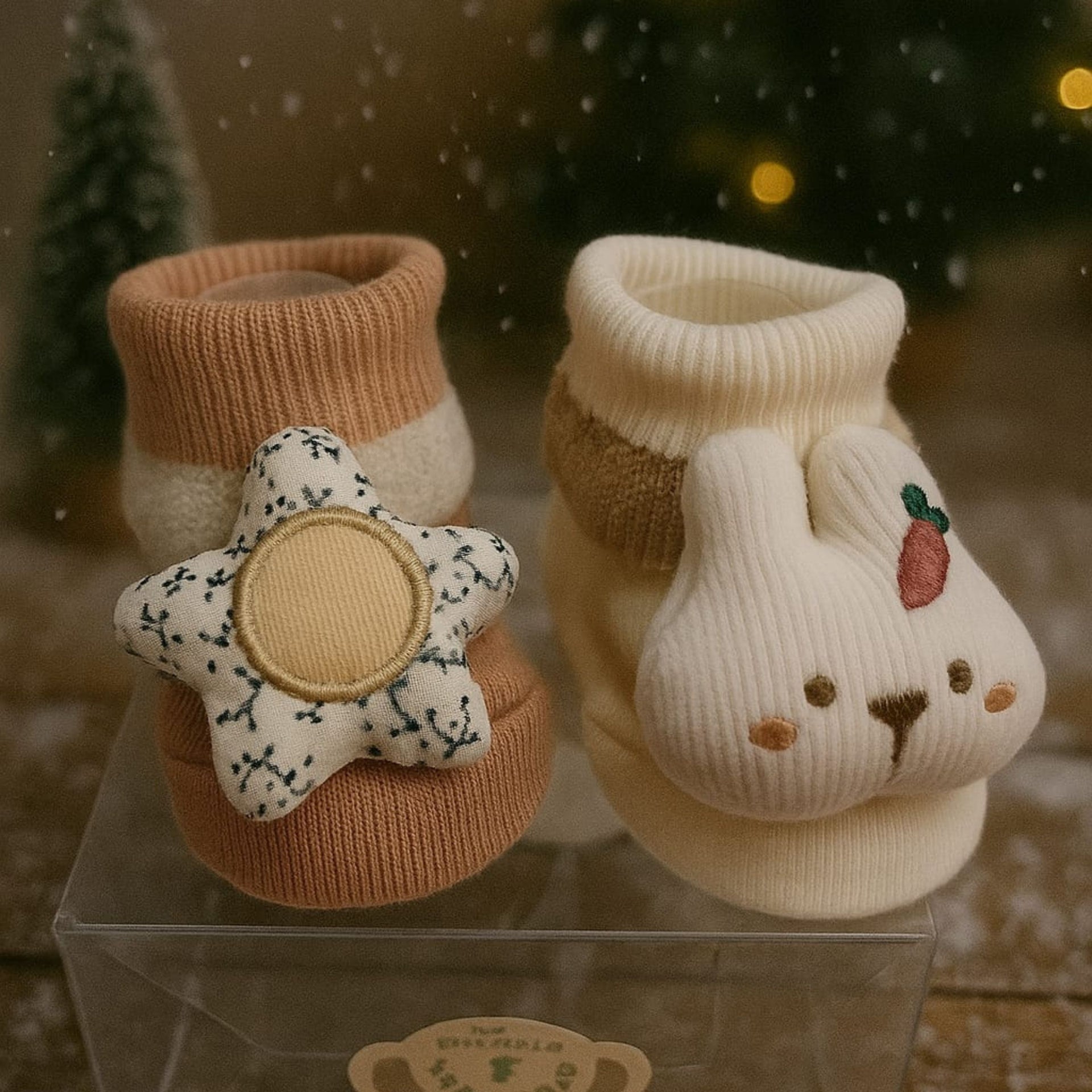 SMILE BABY New Born Baby Booties | Soft Knitted Cotton Booties with Star & Bunny Designs | Warm Winter Booties for Infants (0–12 Months) | Cozy & Cute Baby Shoes Pack of 2