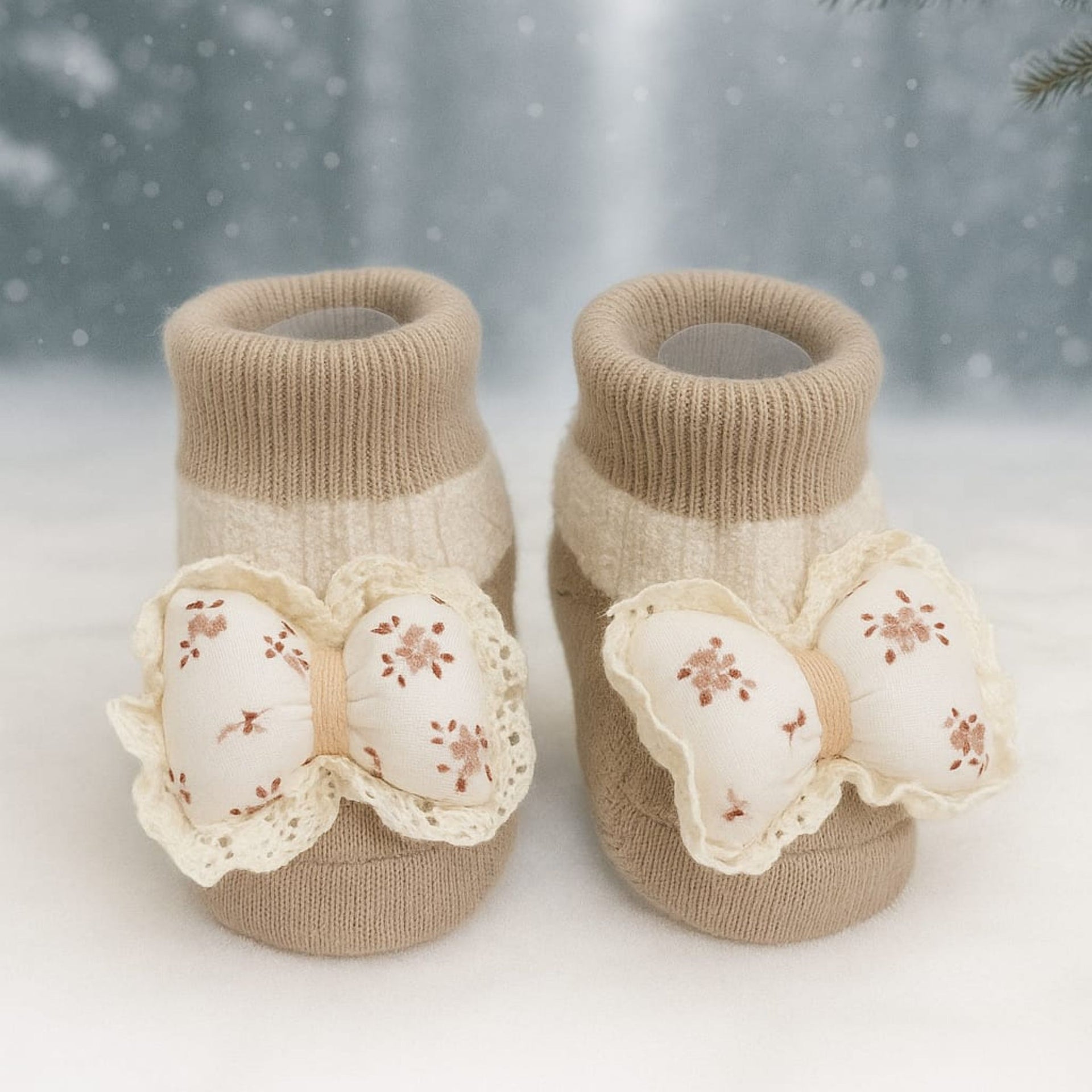 SMILE BABY Newborn Baby Booties | Soft Knitted Cotton Booties with Bunny & Bow Designs | Warm & Cozy Infant Shoes (0–12 Months) | Unisex Pack of 2