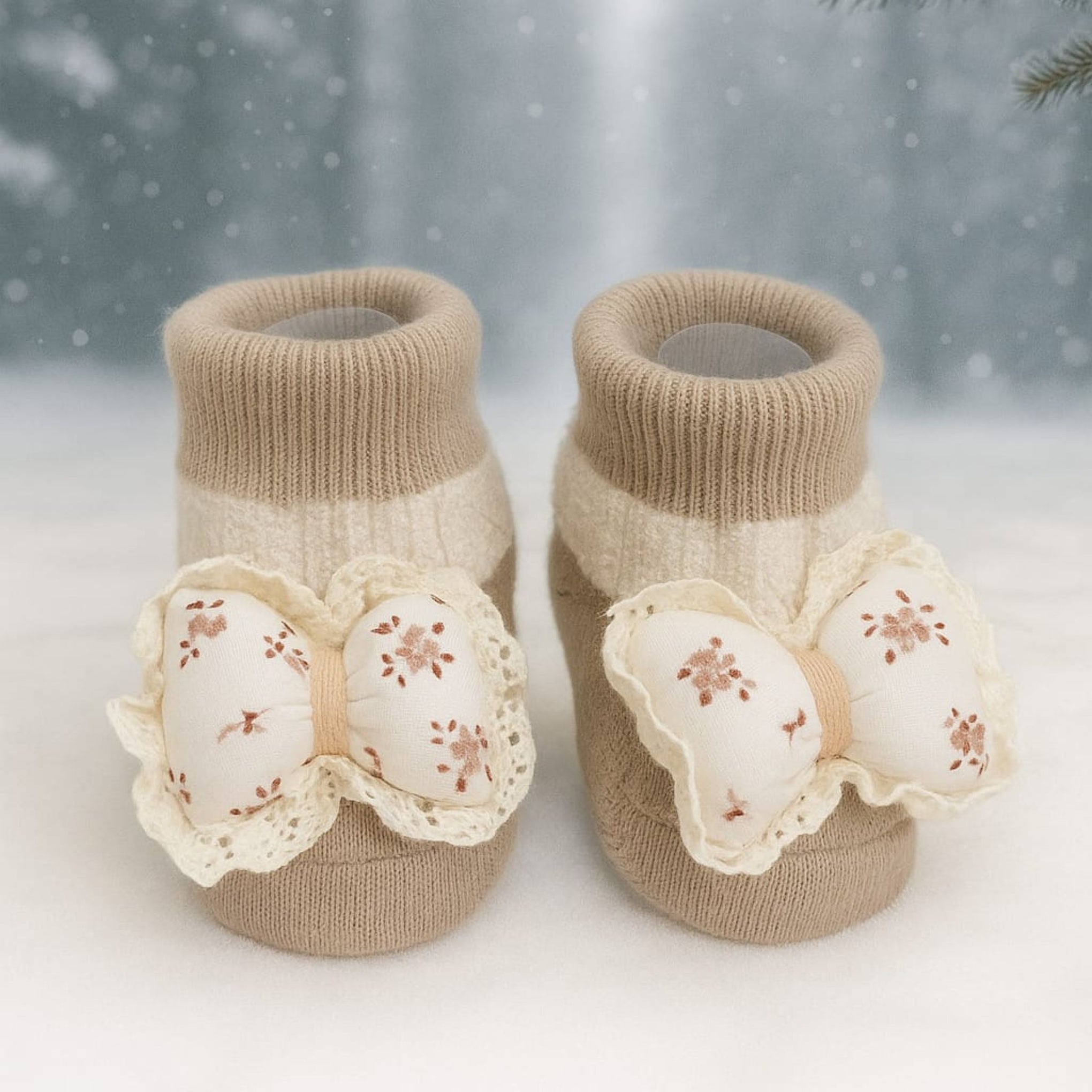 SMILE BABY Newborn Baby Booties | Soft Knitted Cotton Booties with Bunny & Bow Designs | Warm & Cozy Infant Shoes (0–12 Months) | Unisex Pack of 2
