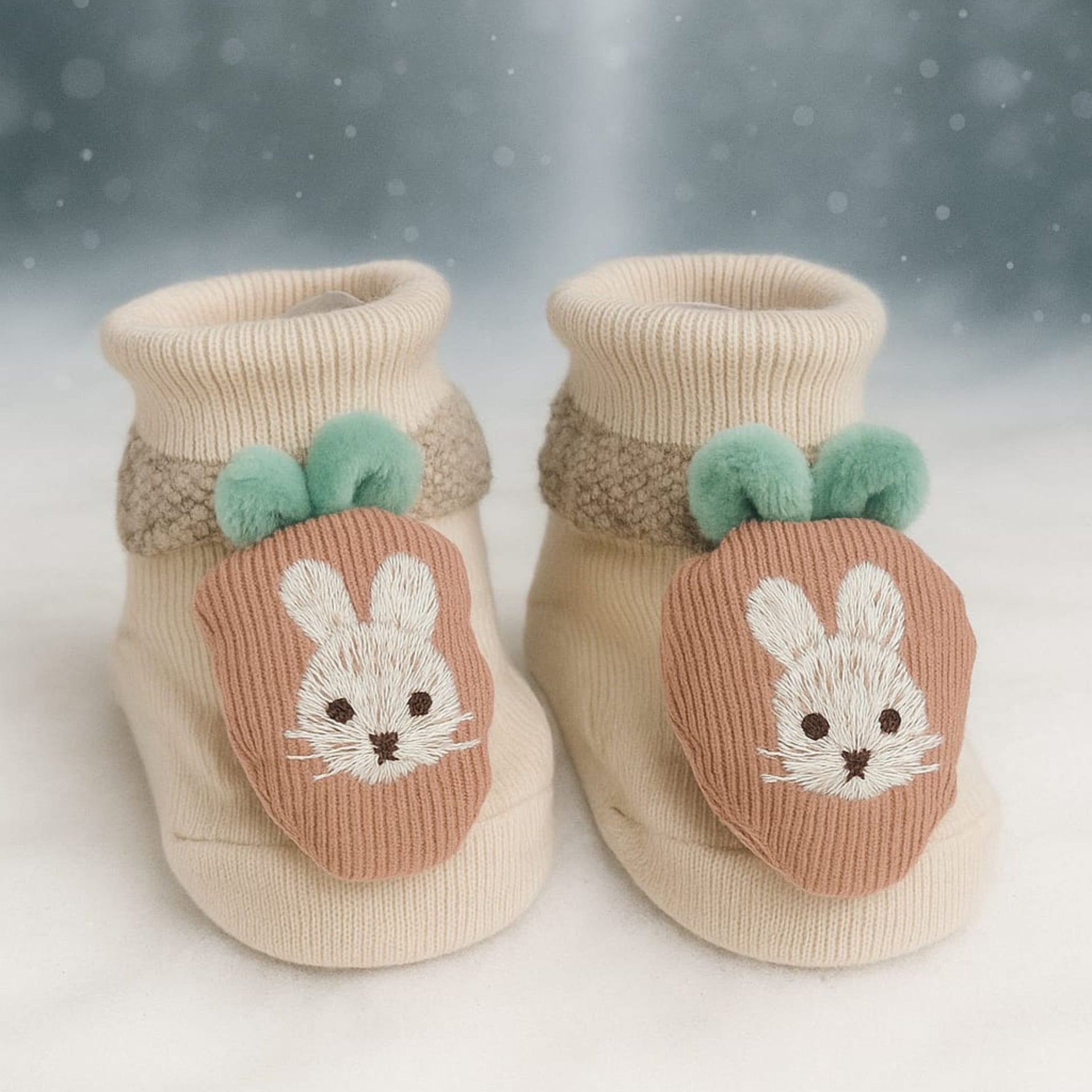 SMILE BABY Newborn Baby Booties | Soft Knitted Cotton Booties with Bunny & Bow Designs | Warm & Cozy Infant Shoes (0–12 Months) | Unisex Pack of 2