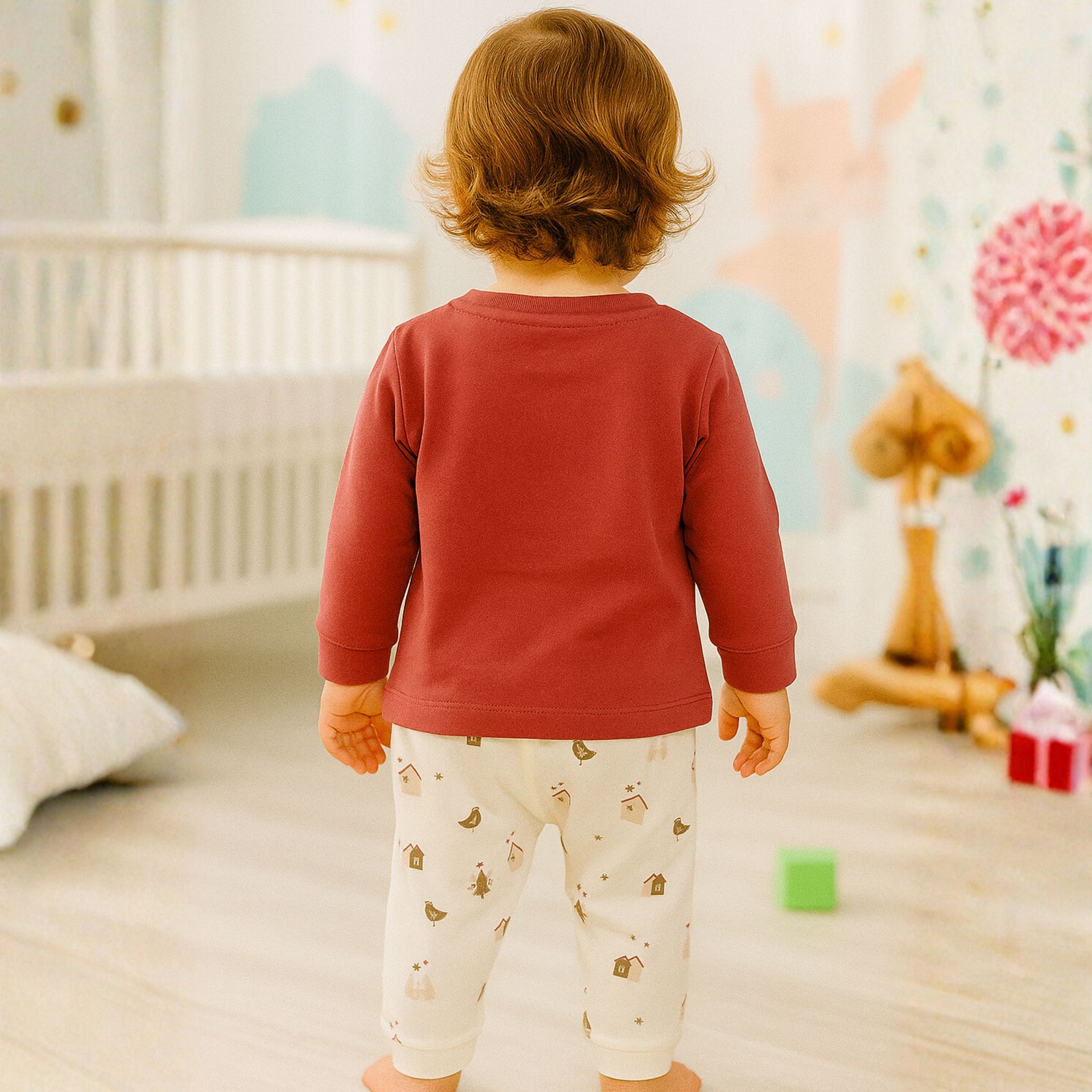 OLLYPOP “Nice To Meet You” Full Sleeve Boys T-Shirt & Pant Set – Soft Cotton Outfit (3M–3Y) – Scuba & Mulberry