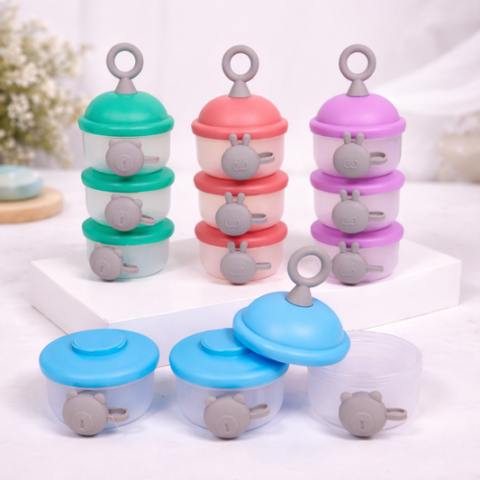 Smile Baby 3-Piece Milk Container | Stackable Baby Formula Storage Box | Onion, Purple, Green & Blue