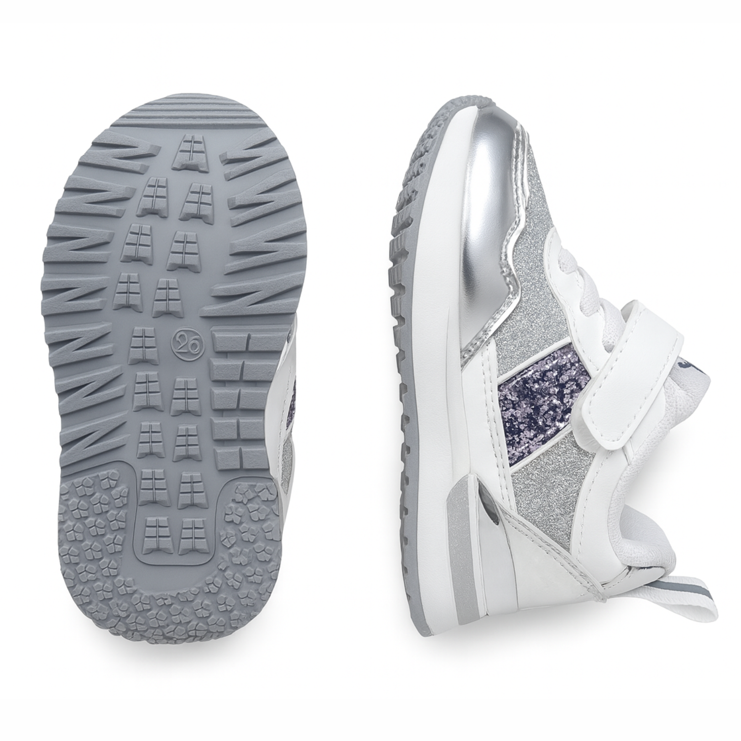 Smile Baby Kids Glitter Sneakers with Velcro Strap – Pink & Silver