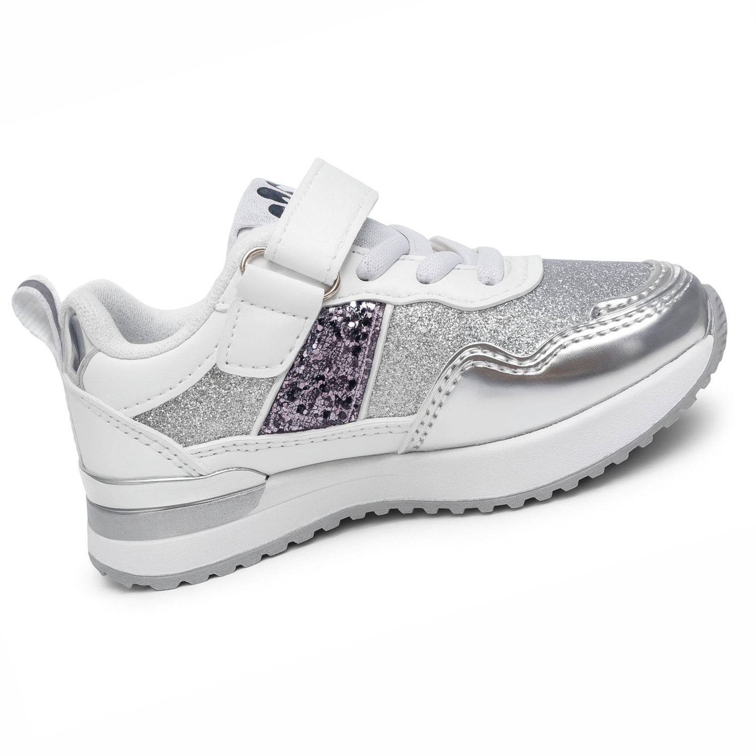 Smile Baby Kids Glitter Sneakers with Velcro Strap – Pink & Silver