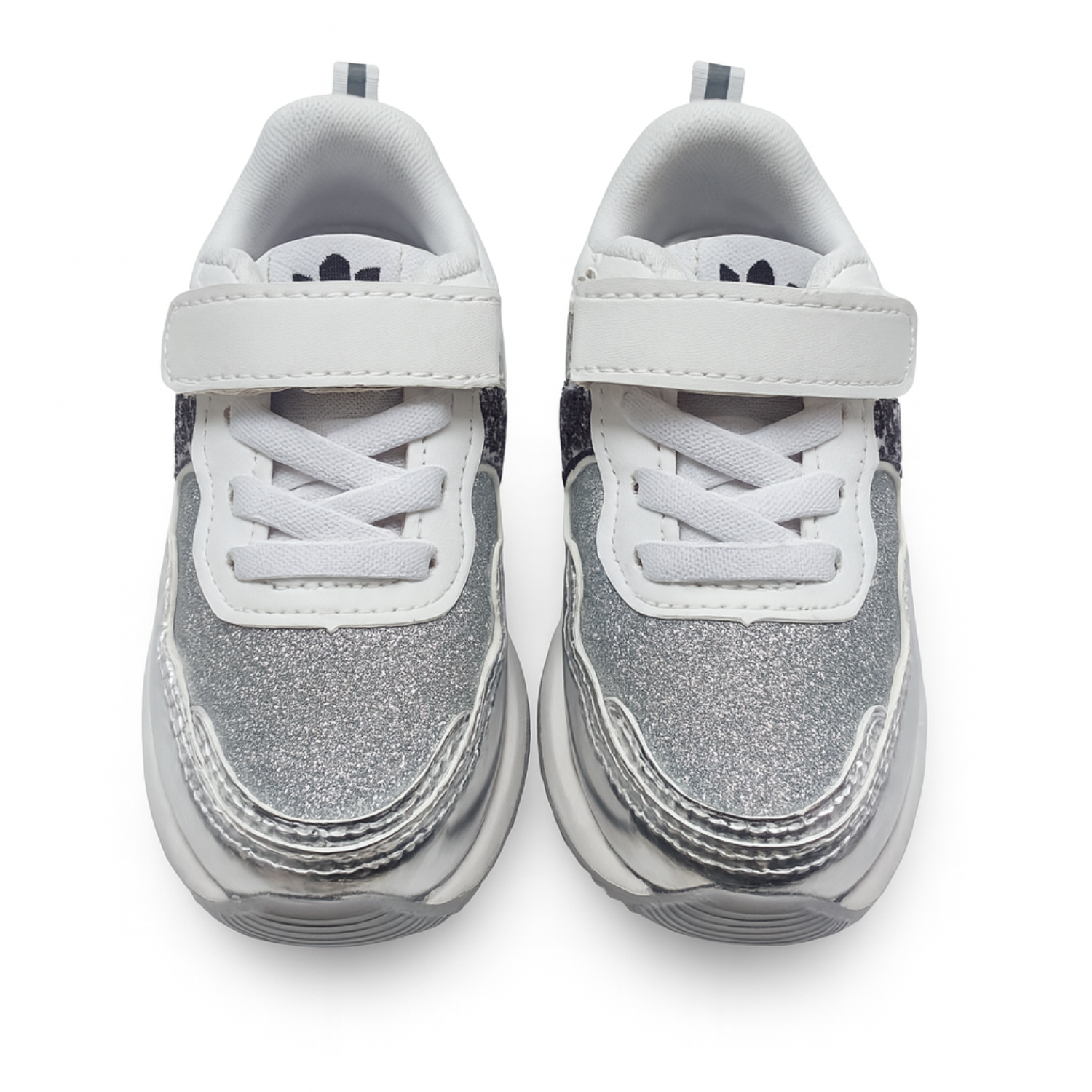 Smile Baby Kids Glitter Sneakers with Velcro Strap – Pink & Silver