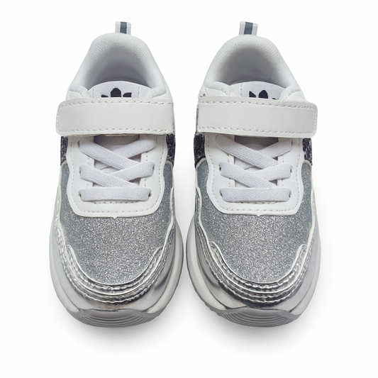 Smile Baby Kids Glitter Sneakers with Velcro Strap – Pink & Silver