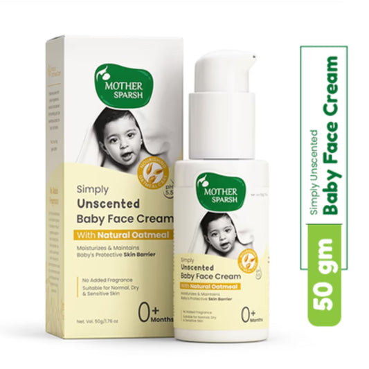 Mother Sparsh Simply Unscented Baby Face Cream 50g | Natural Oatmeal Face Moisturizer for Babies | Fragrance-Free | Suitable for Sensitive Skin | 0+ Months