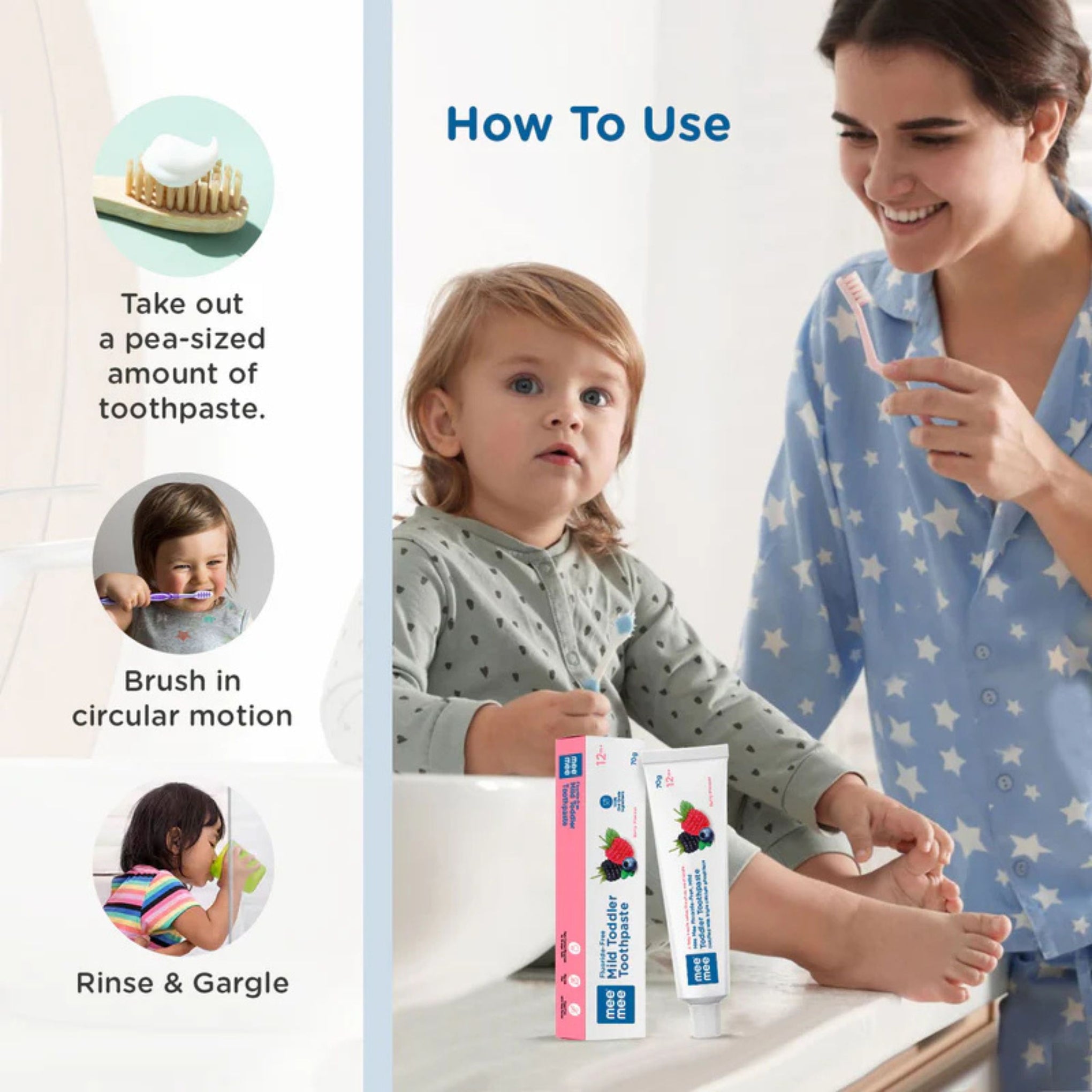 Mee Mee Fluoride-Free Mild Toddler Toothpaste, Berry Flavour, 70g | Safe & Gentle Oral Care for Toddlers 12 Months+ | Triple Calcium Phosphate Formula