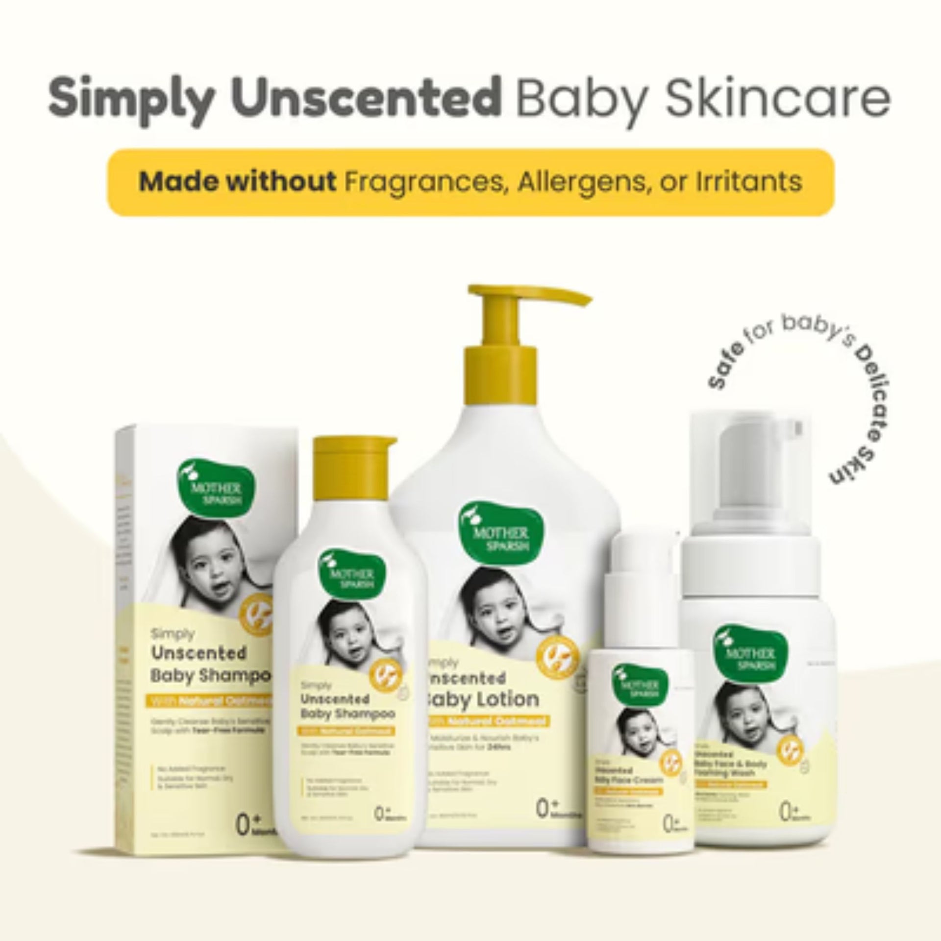 Mother Sparsh Simply Unscented Baby Face Cream 50g | Natural Oatmeal Face Moisturizer for Babies | Fragrance-Free | Suitable for Sensitive Skin | 0+ Months
