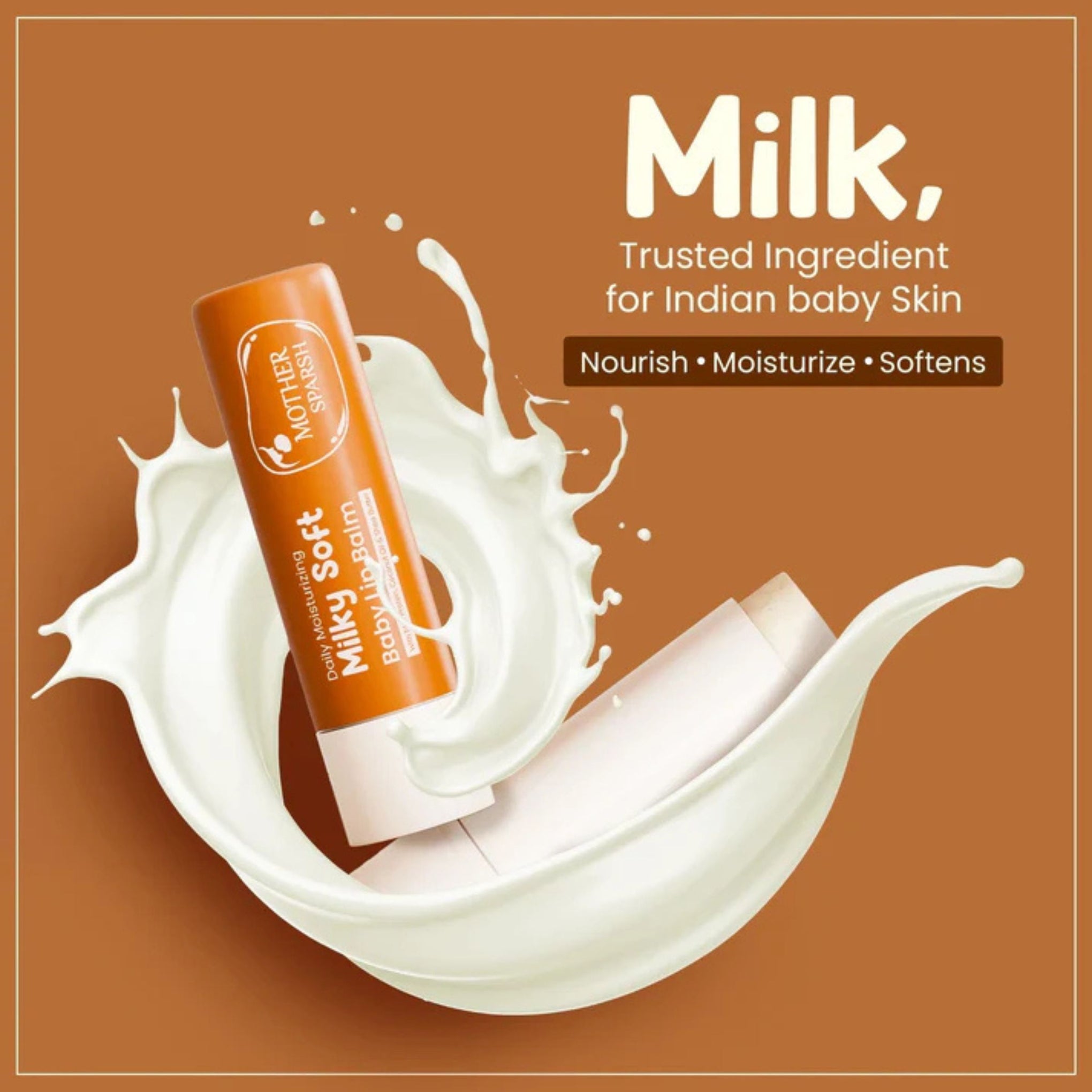 Mother Sparsh Milky Soft Baby Lip Balm 4g | Daily Moisturizing Lip Care for Babies & Kids | With Milk Protein, Coconut Oil & Shea Butter | Nourishes Dry & Chapped Lips