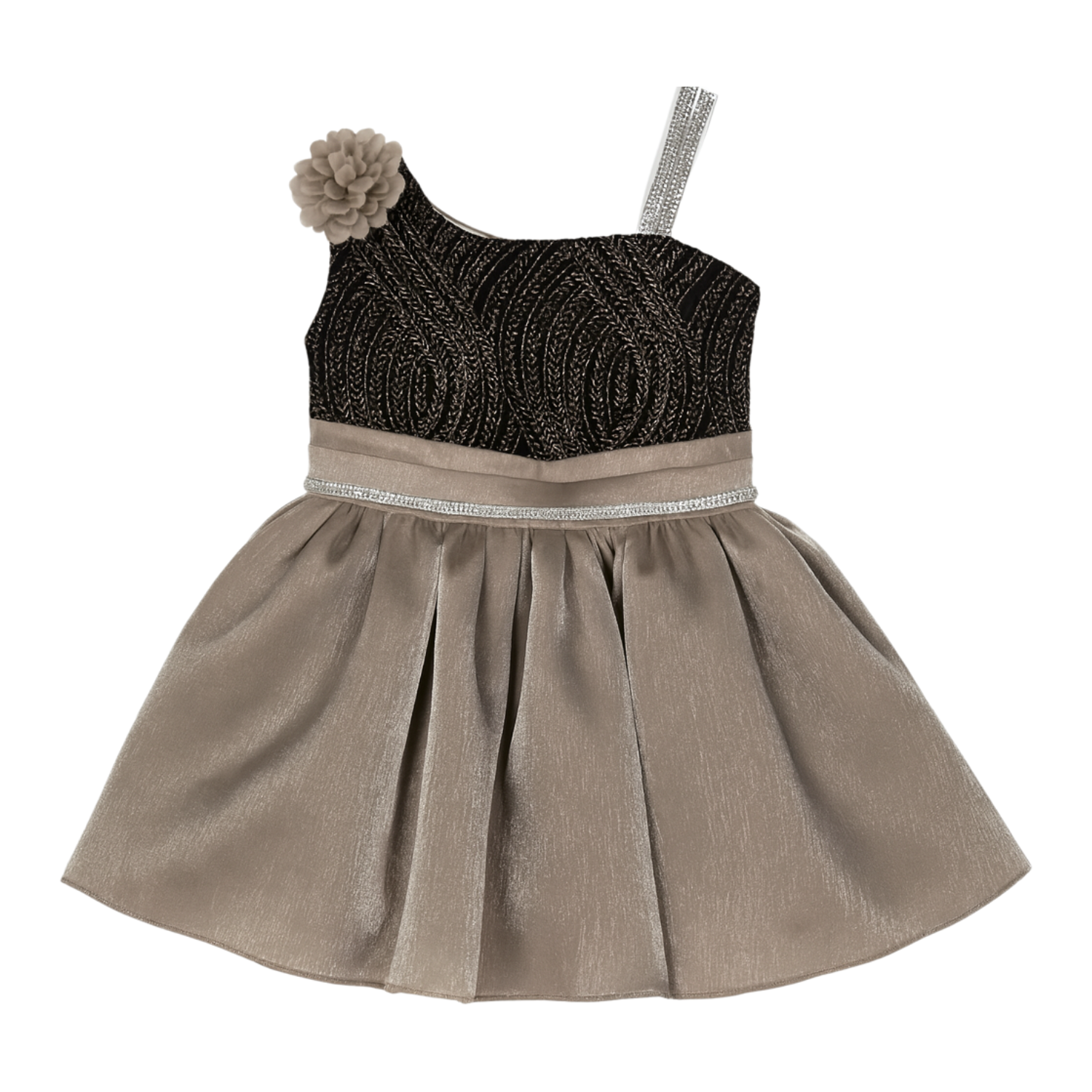 Smile Baby™ Premium One-Shoulder Party Frock for Girls – Soft Satin Shine Dress with Bow Back (1–4 Years)
