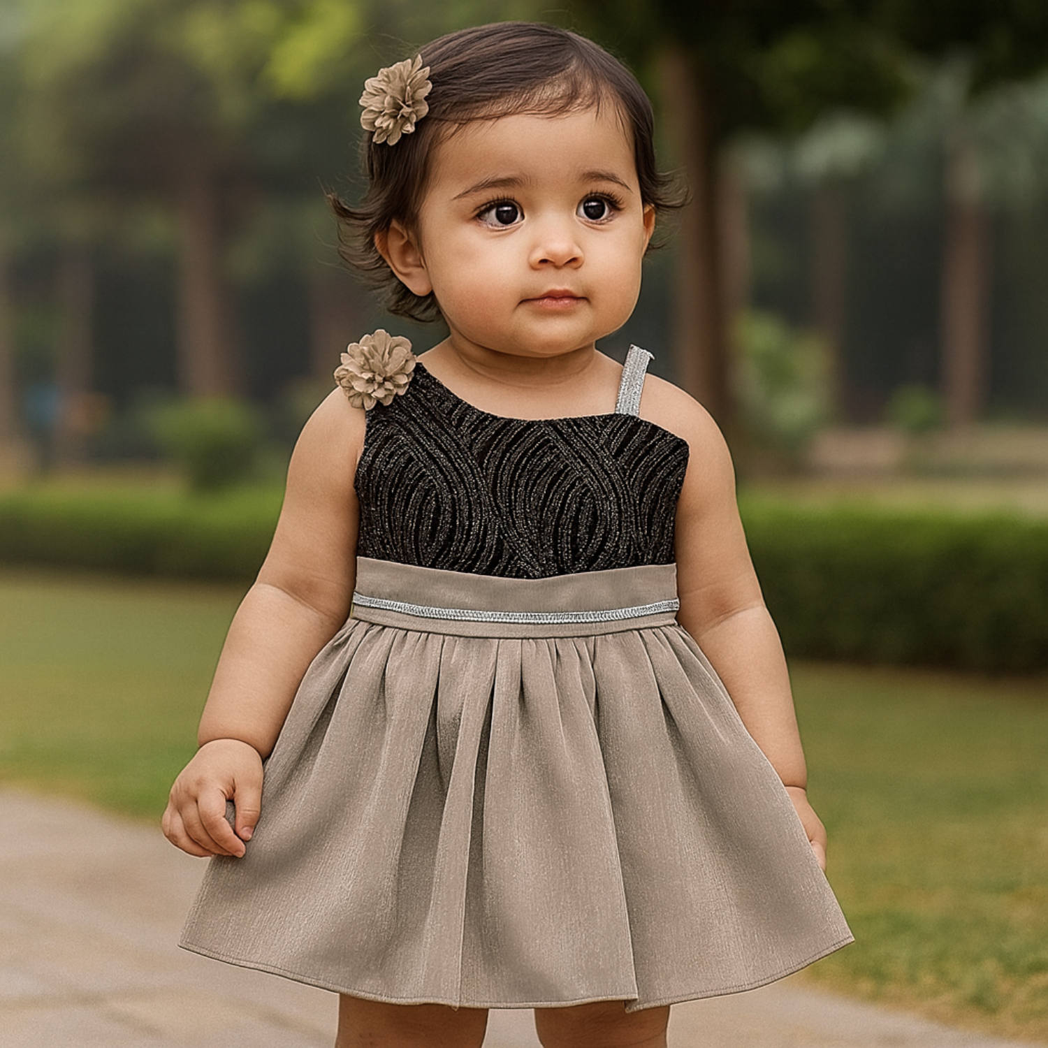 Smile Baby™ Premium One-Shoulder Party Frock for Girls – Soft Satin Shine Dress with Bow Back (1–4 Years)