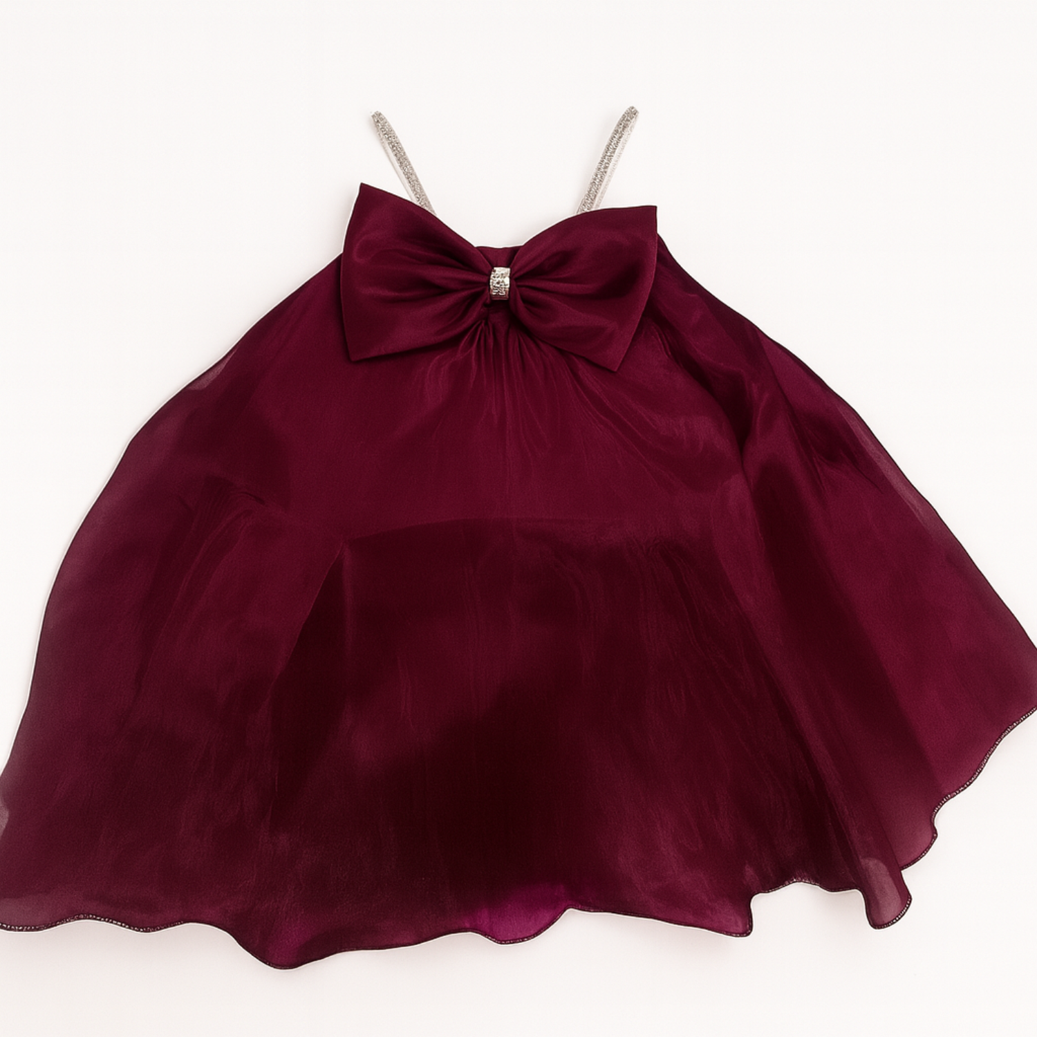 Smile Baby™ Premium Wine-Red Bow Party Dress for Girls – Soft Flare Chiffon Frock (1–4 Years)