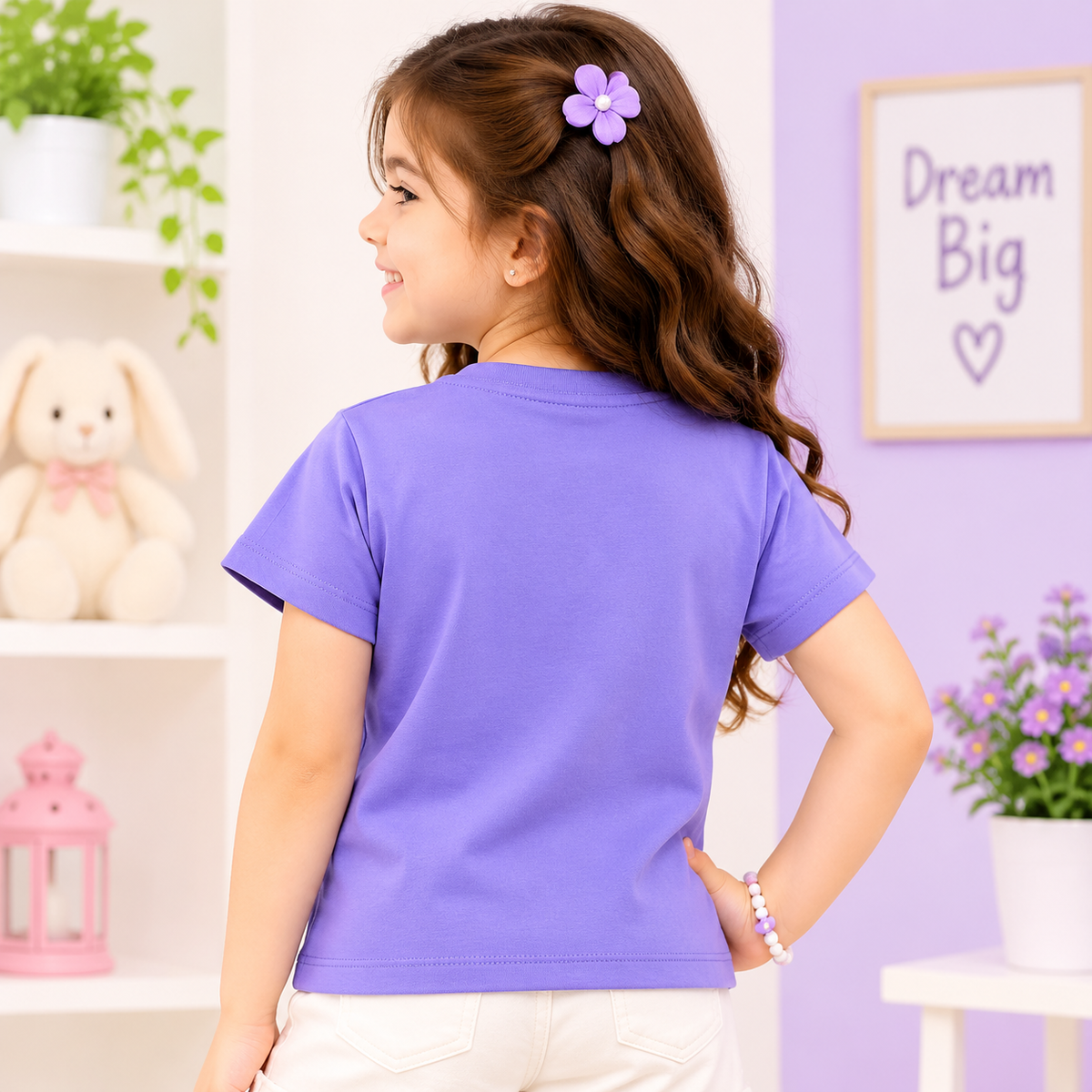 Smile Baby Girls Lavender Floral Embroidered Half Sleeve T-Shirt 