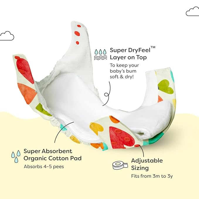 SuperBottoms Cherry Blossom Reusable Cloth Diaper with Absorbent Inserts | Adjustable, Washable & Leak-Proof Baby Diaper