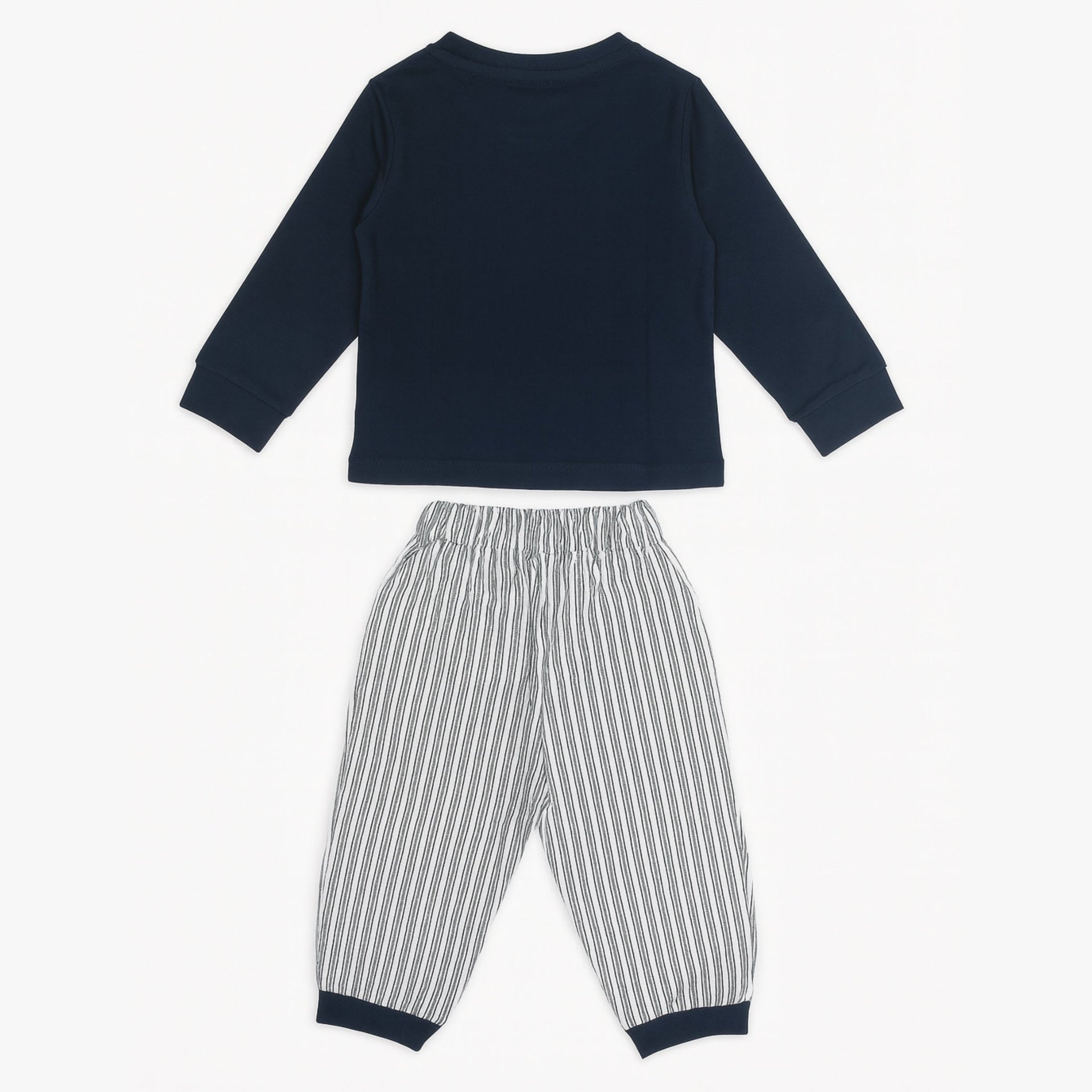 Baby Boys’ “More Cuddles Please” Top & Striped Pants Set – 6 to 24 Months (Blue / Navy)