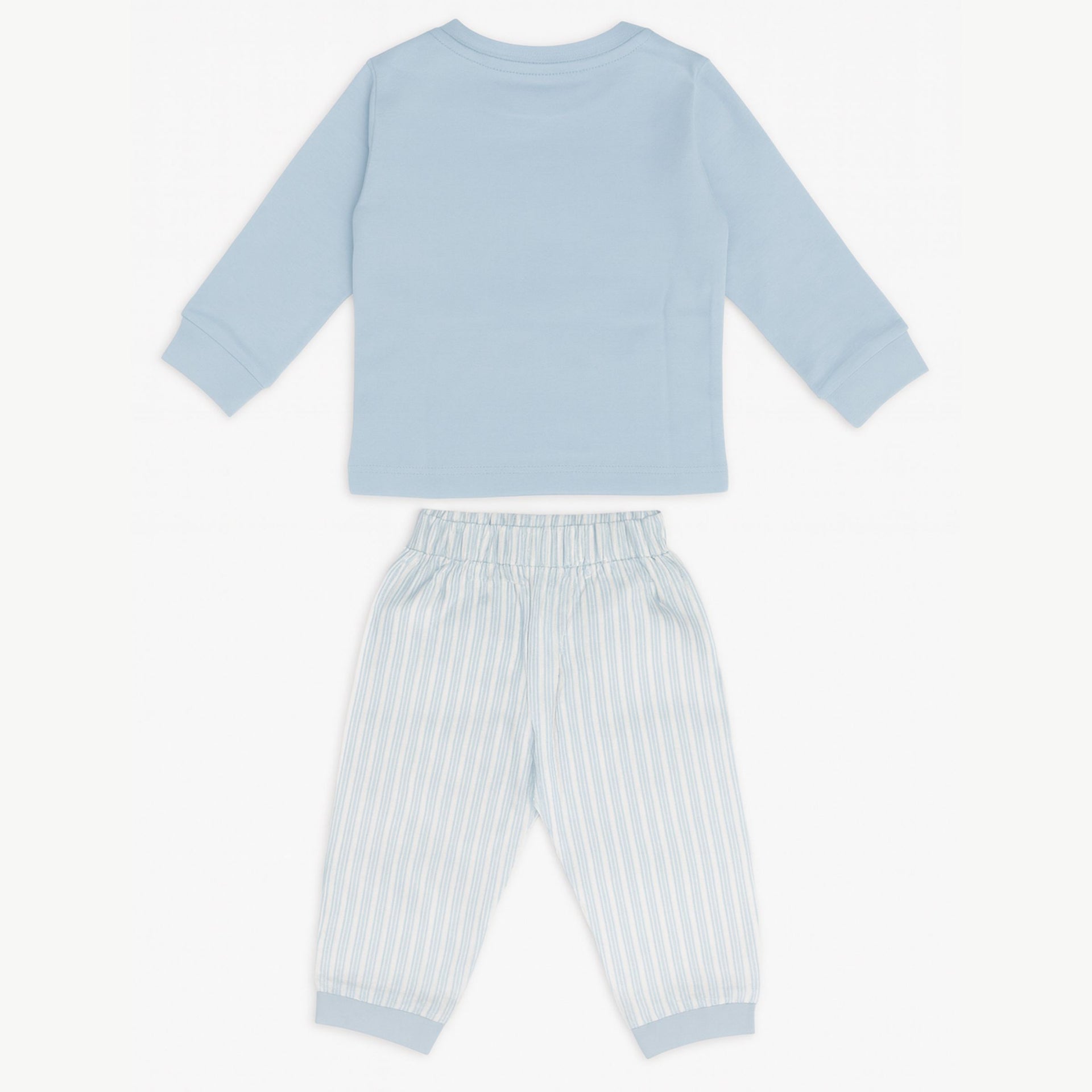 Baby Boys’ “More Cuddles Please” Top & Striped Pants Set – 6 to 24 Months (Blue / Navy)
