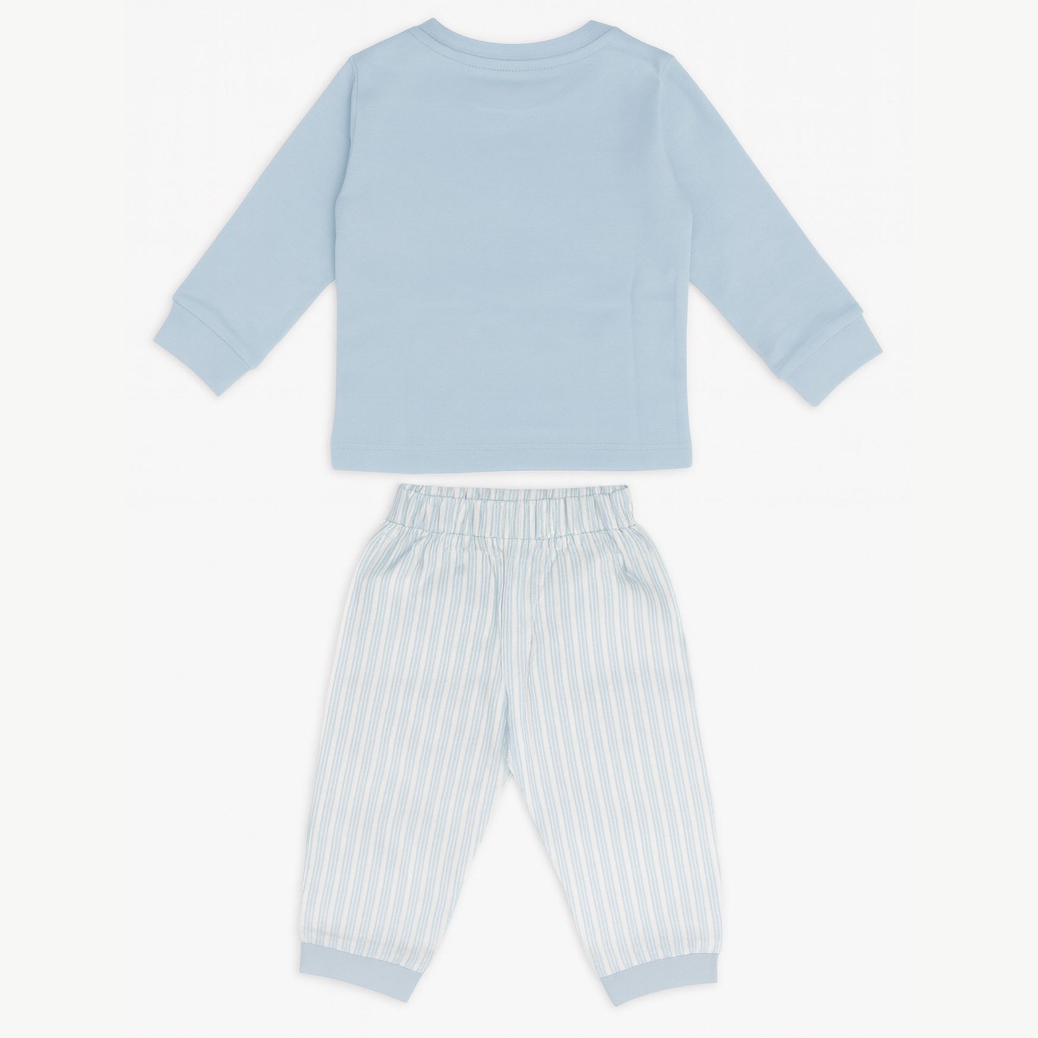 Baby Boys’ “More Cuddles Please” Top & Striped Pants Set – 6 to 24 Months (Blue / Navy)