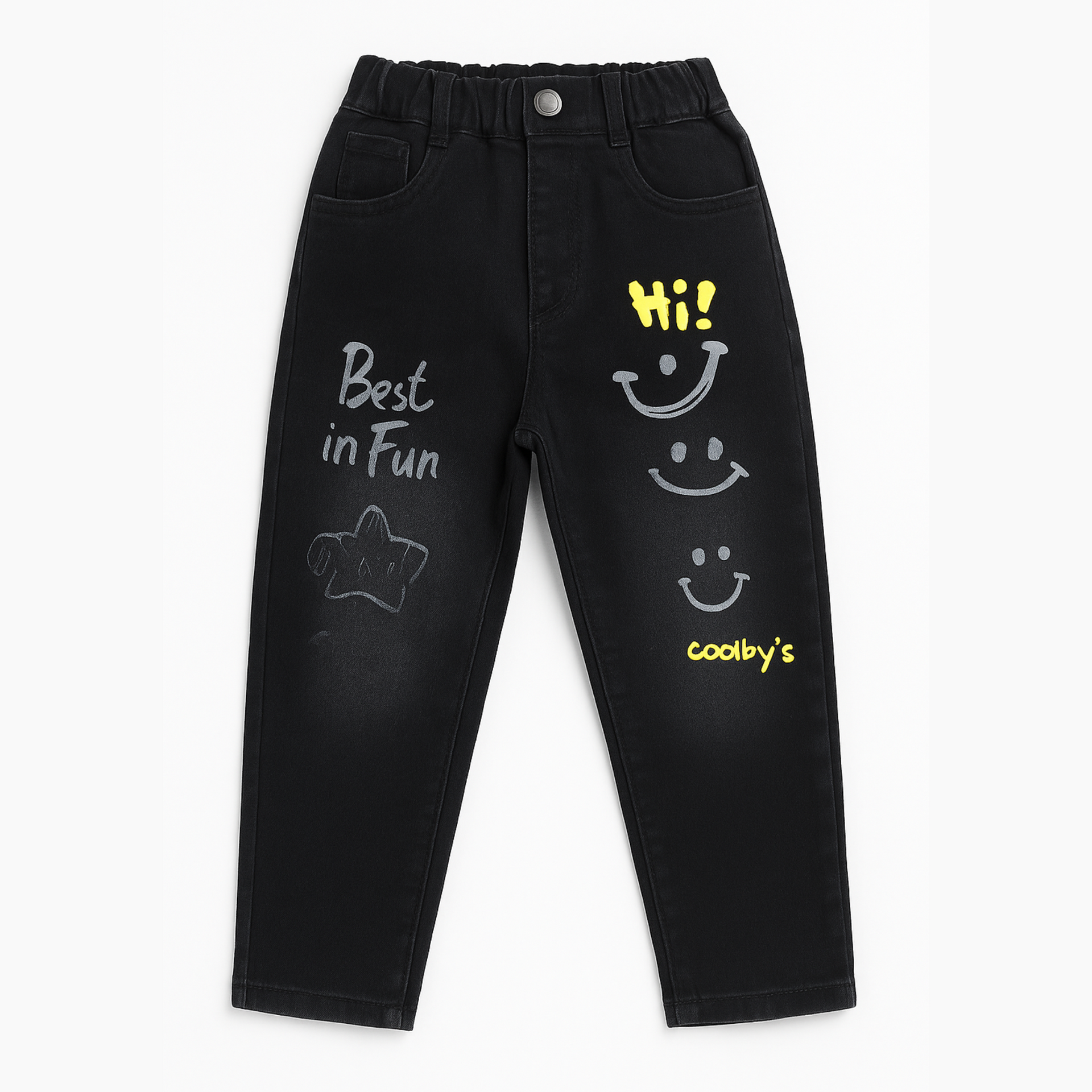 Smile Baby Boys Black Denim Jeans (Age 5–10 Years) – Stylish