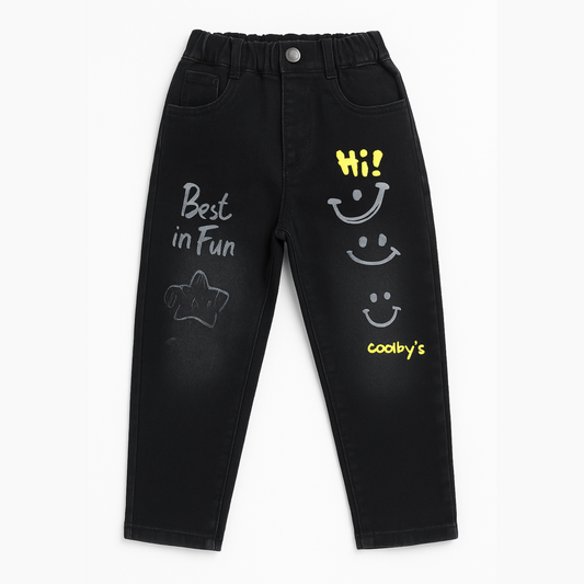 Smile Baby Boys Black Denim Jeans (Age 5–10 Years) – Stylish, Comfortable & Durable