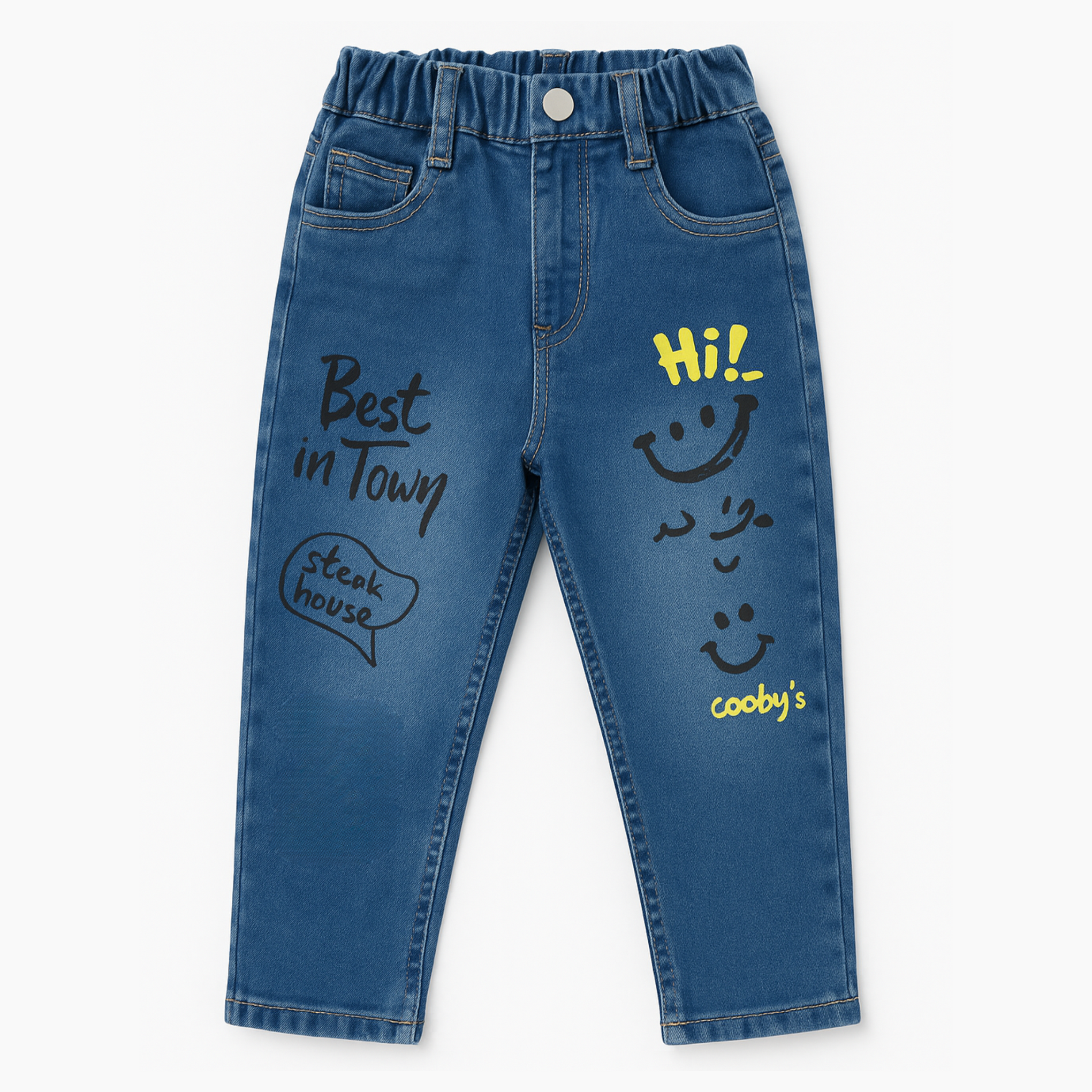 Smile Baby Boys Blue Denim Jeans (Age 5–10 Years) – Fun Printed Stylish Kids’ Jeans