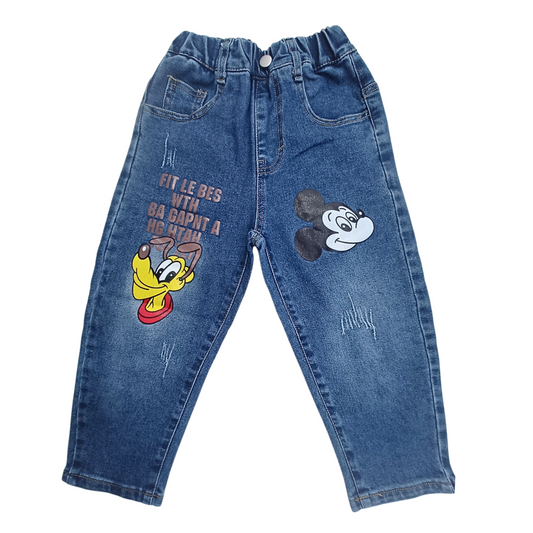 Smile Baby Light Denim Kids Jeans with Cartoon Prints – Age 5–10 Years