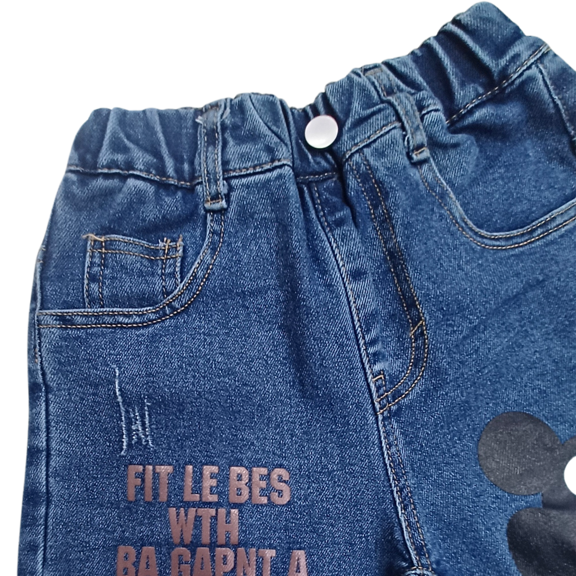 Smile Baby Light Denim Kids Jeans with Cartoon Prints – Age 5–10 Years
