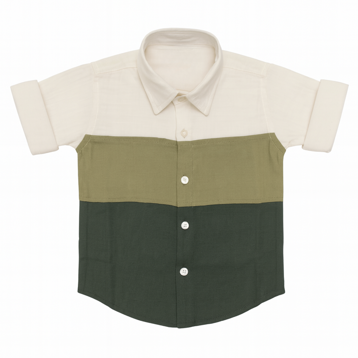 Blazo Boys’ Full Sleeve Linen Colorblock Shirt for Kids | Premium Soft Linen Blend Casual Wear | Cream, Olive & Green (1–12 Years)