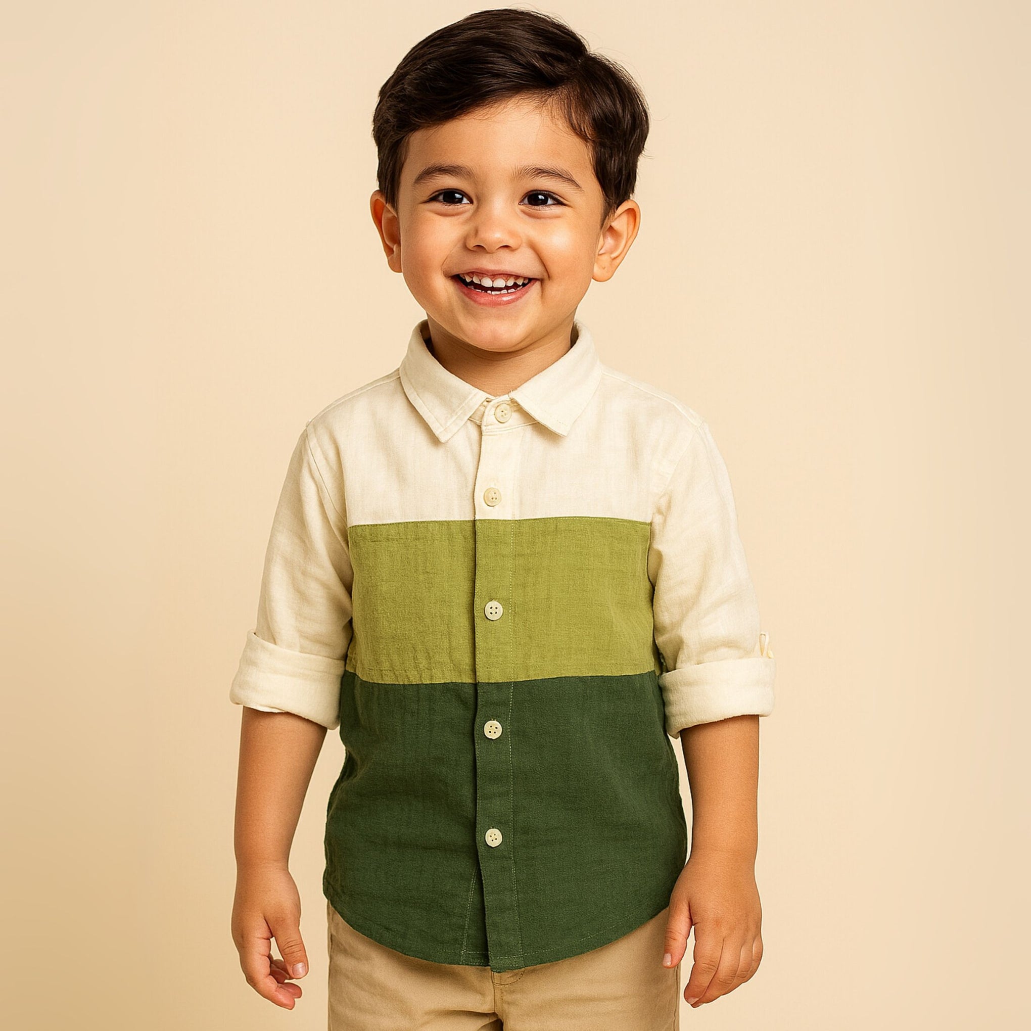 BLAZO Shirt for Boys – Soft Cotton | OLIVE Green & Cream Color Shirt For Boys | Half Sleeves |