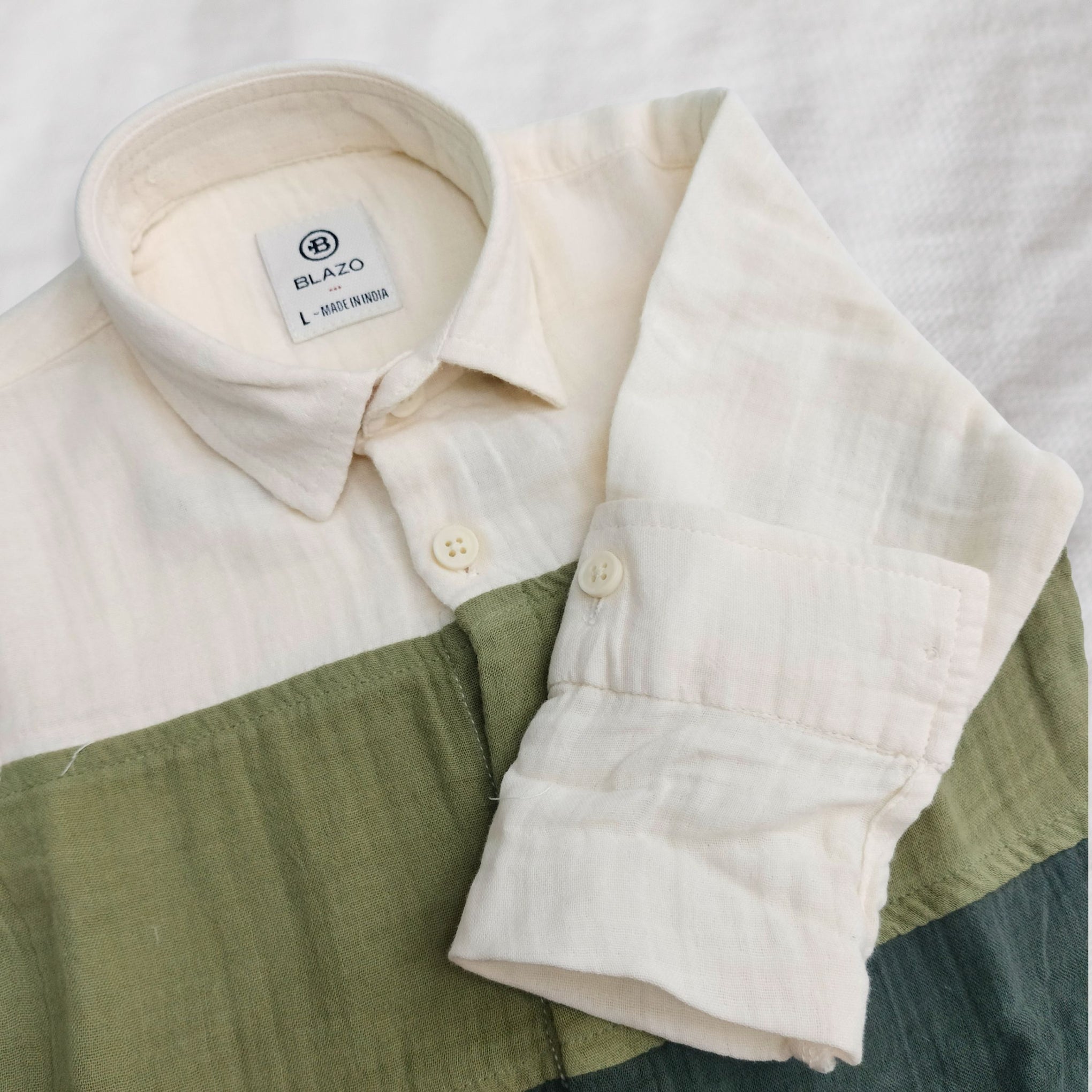 BLAZO Shirt for Boys – Soft Cotton | OLIVE Green & Cream Color Shirt For Boys | Half Sleeves |