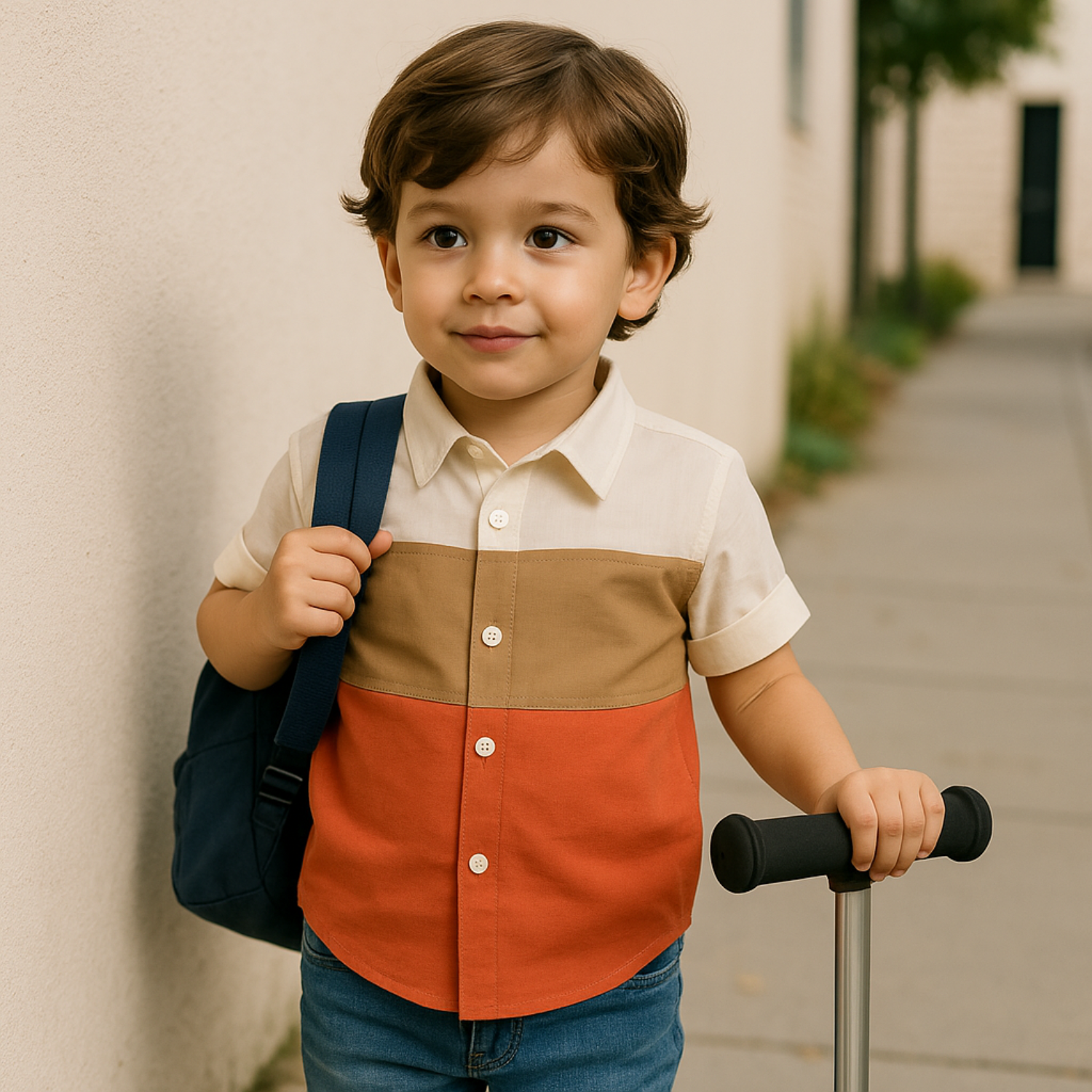 Blazo Boys’ Full Sleeve Colorblock Shirt for Kids | Soft Cotton Casual Wear for 1–12 Years | Cream, Tan & Rust Combo