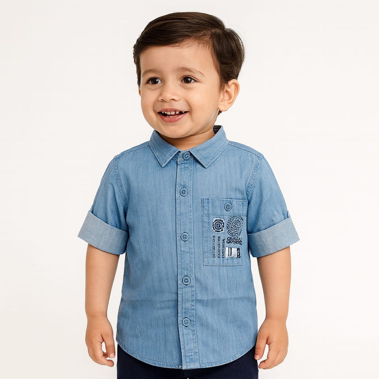 Blazo Boys Embroidered Denim Shirt with Full Sleeves – L.Denim (9 Months–10 Years)