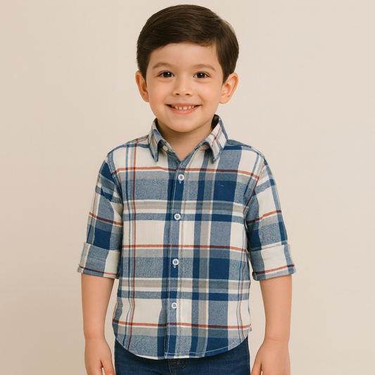Blazo Boys’ Blue & Green Checkered Full Sleeve Shirt | Ages 1–10 Years