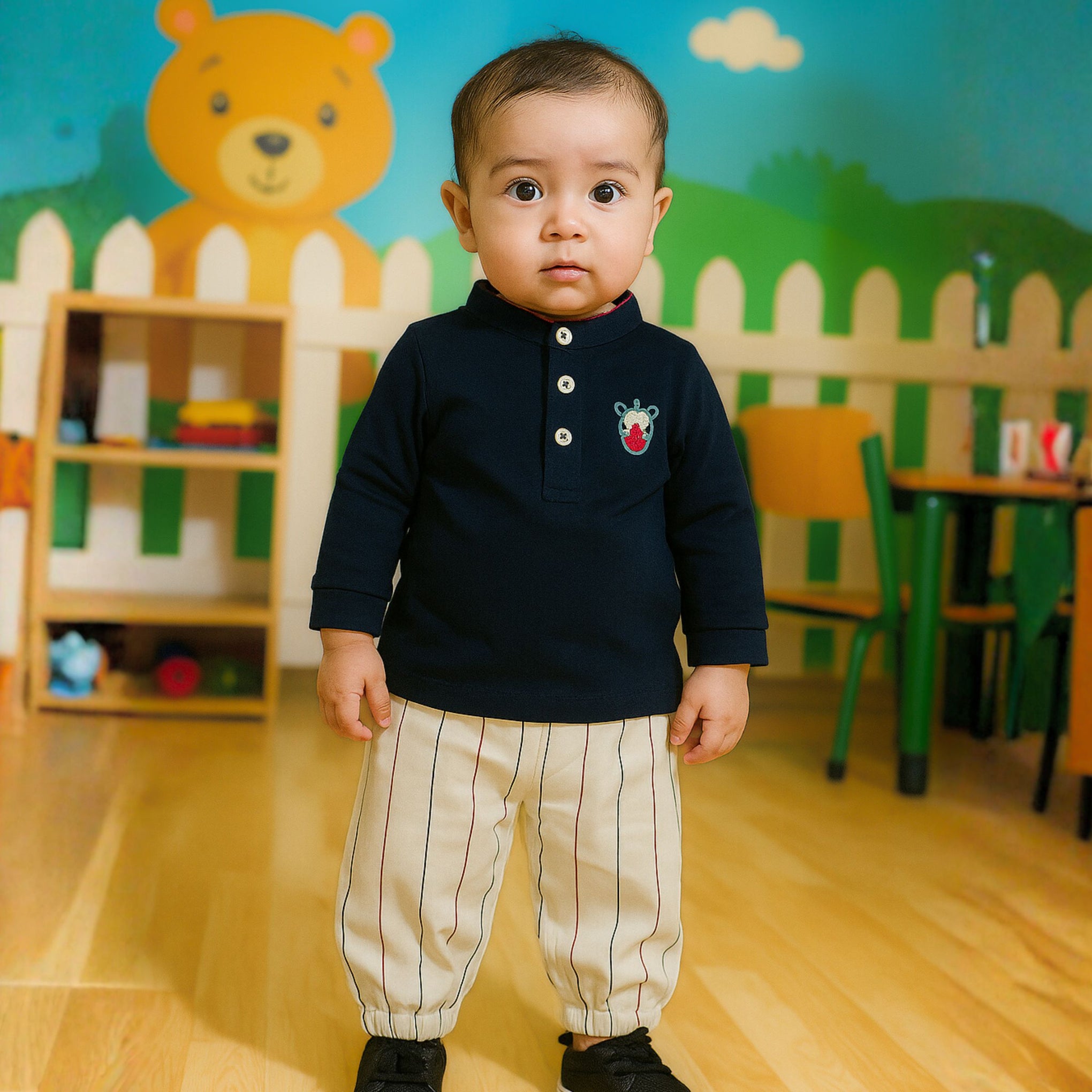 OLLYPOP Baby Boys Cotton “Z for Zebra” Full Sleeve Top & Stripe Pants Set (6–24 Months)