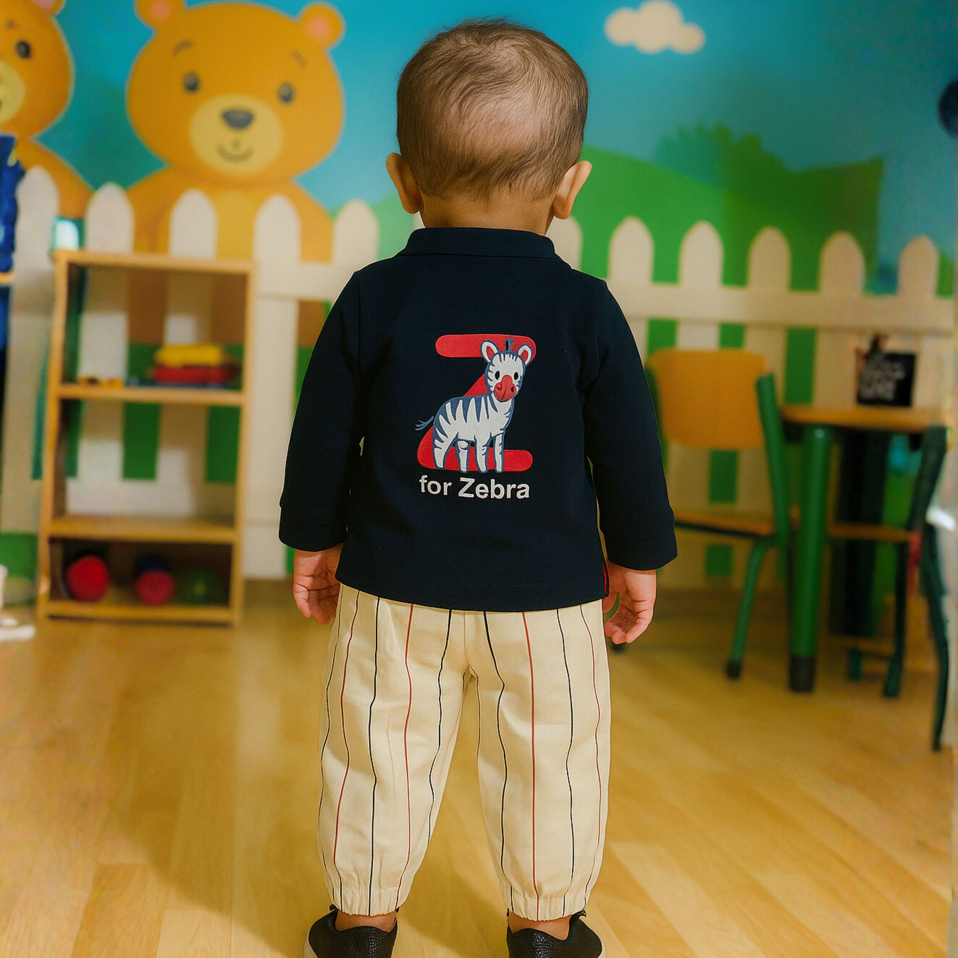 OLLYPOP Baby Boys Cotton “Z for Zebra” Full Sleeve Top & Stripe Pants Set (6–24 Months)