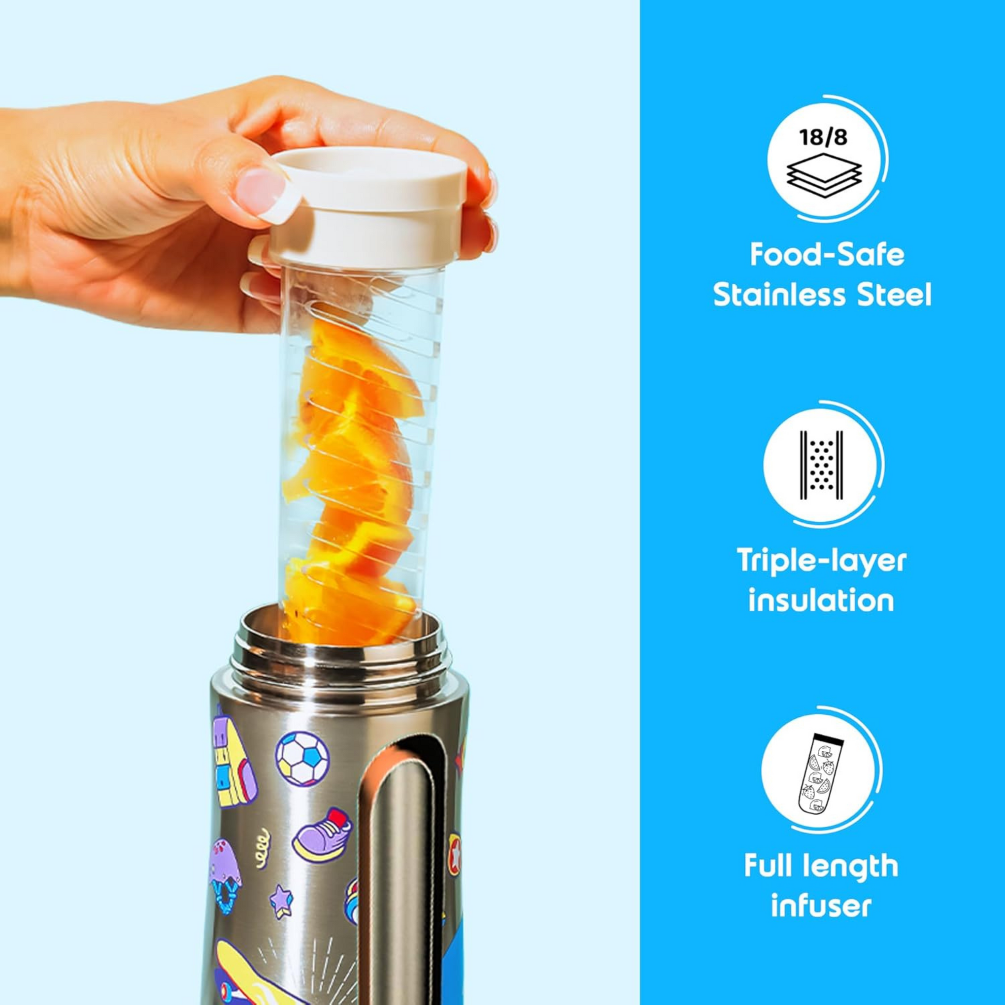 Rabitat NUTRI Lock Stainless Steel Water Bottle Mad Eye 550 ml - 2 Years Brand Warranty | Stainless Steel Water Bottle | 5925