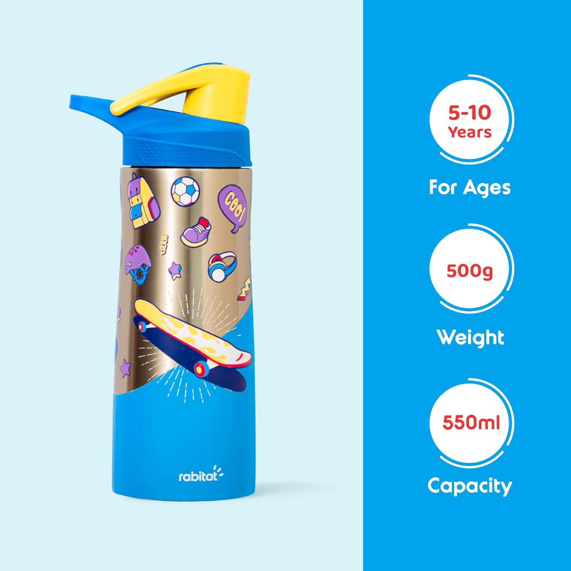 Rabitat Nutri Lock Tritan Sipper Bottle With Lid, BPA Free, Spunky, 550ml
